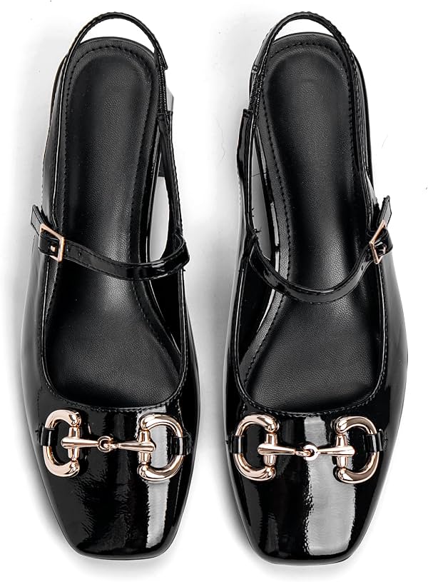 Zapatos Mary Janes Slingback para Mujer, Pumps de Punta Cuadrada con Tacón Grueso Bajo y Correa en el Tobillo con Hebilla, Casuales para Fiesta y Elegantes