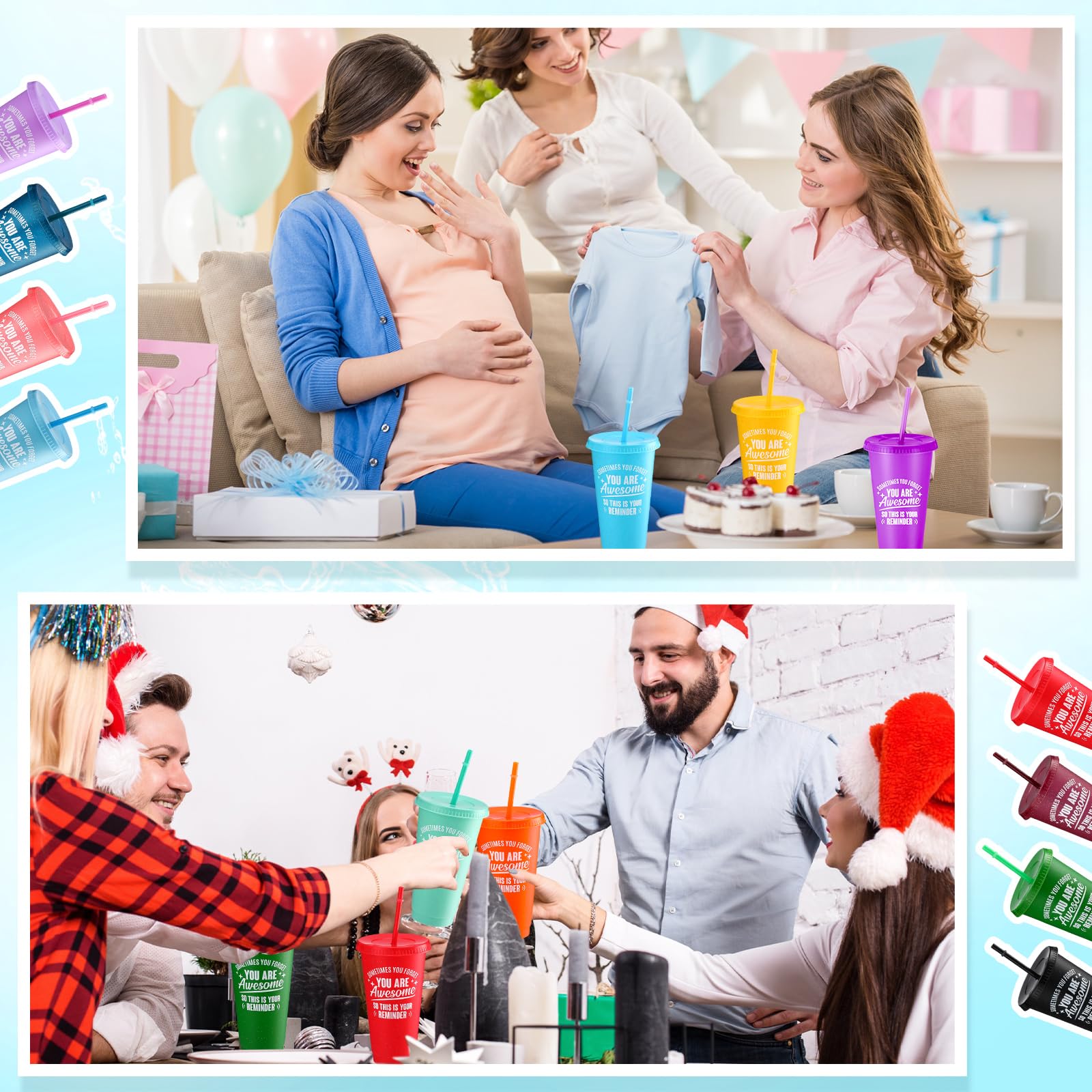 Lot de 100 tasses à café en plastique avec couvercles et paille « Thank You Are Awesome » – Gobelets réutilisables avec couvercles et paille – Cadeau inspirant pour collègue, enseignant, collègue,