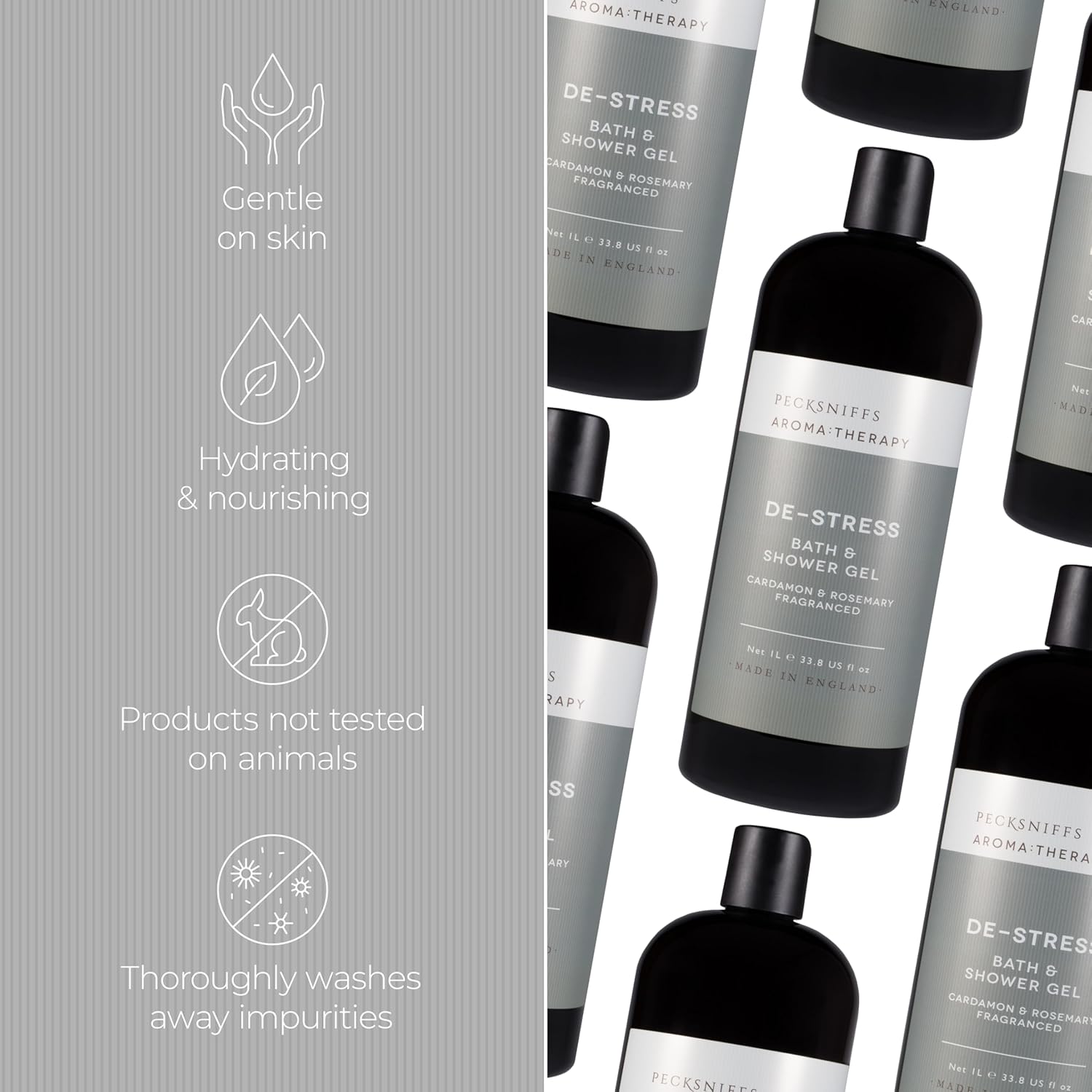 Pecksniff's Aroma:Therapy De-Stress Shower Gel – Luxurious Moisturizing Bath & Body Cleanser, 1000 ml/33.8 fl oz Bottle