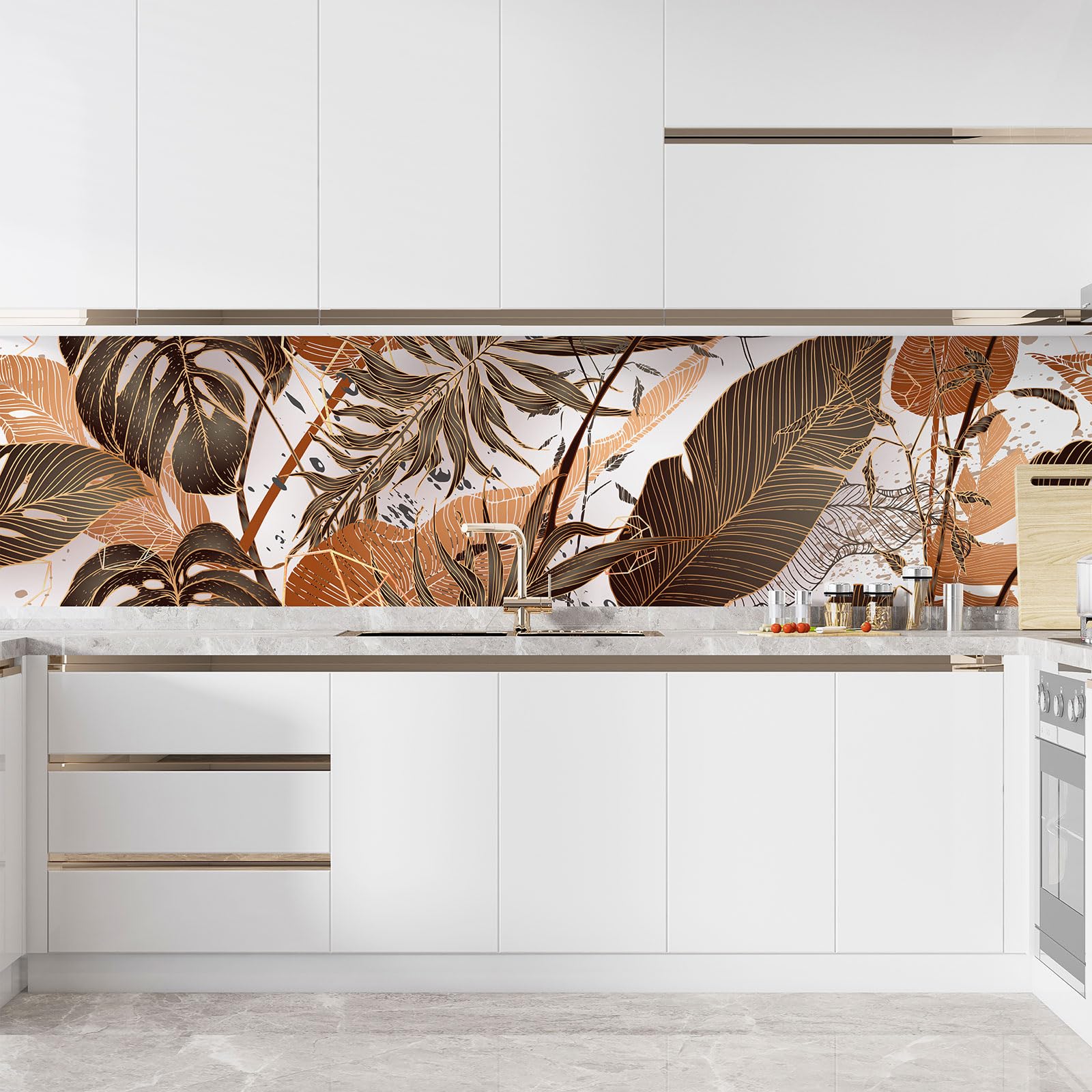 Adesivo adesivo per cucina, motivo foglie tropicali 3617689947389, adesivo + protezione opaca, 55 x 220 cm