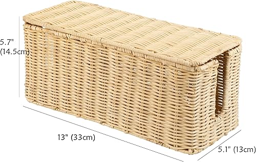 Miniatura 6 de PEMAR Caja de gestión de cables de mimbre de ratán natural, organizador de cables, 2 ranuras abiertas, organizador de cables debajo del escritorio,
