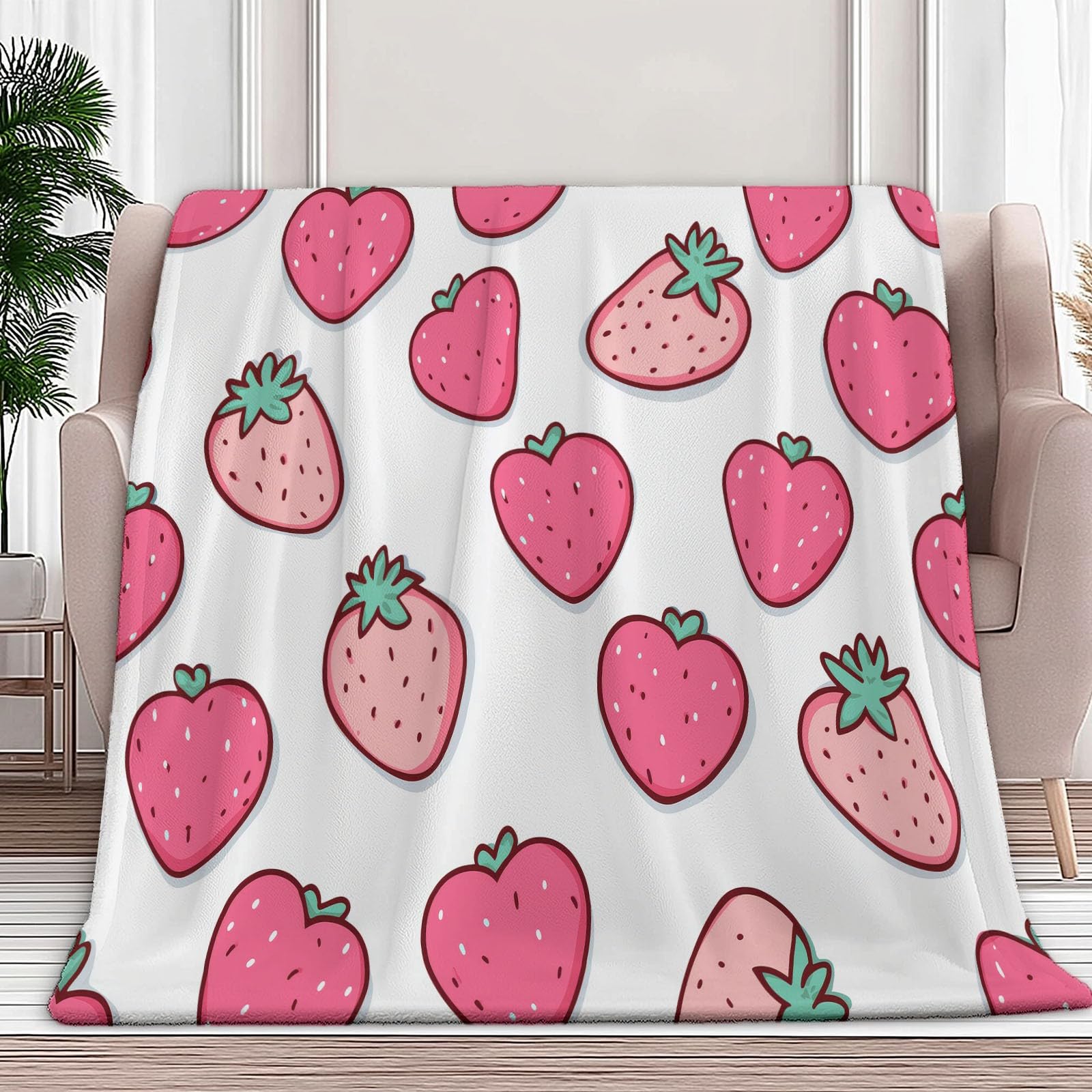 Plaid polaire fraise 130x150 cm pour canapé et lit deux personnes