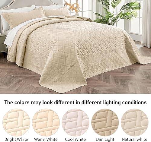 Miniatura 5 de Qucover Juego de edredón tamaño California King de gran tamaño, 3 piezas blancas de gran tamaño, juego de colcha de microfibra suave, delgada,