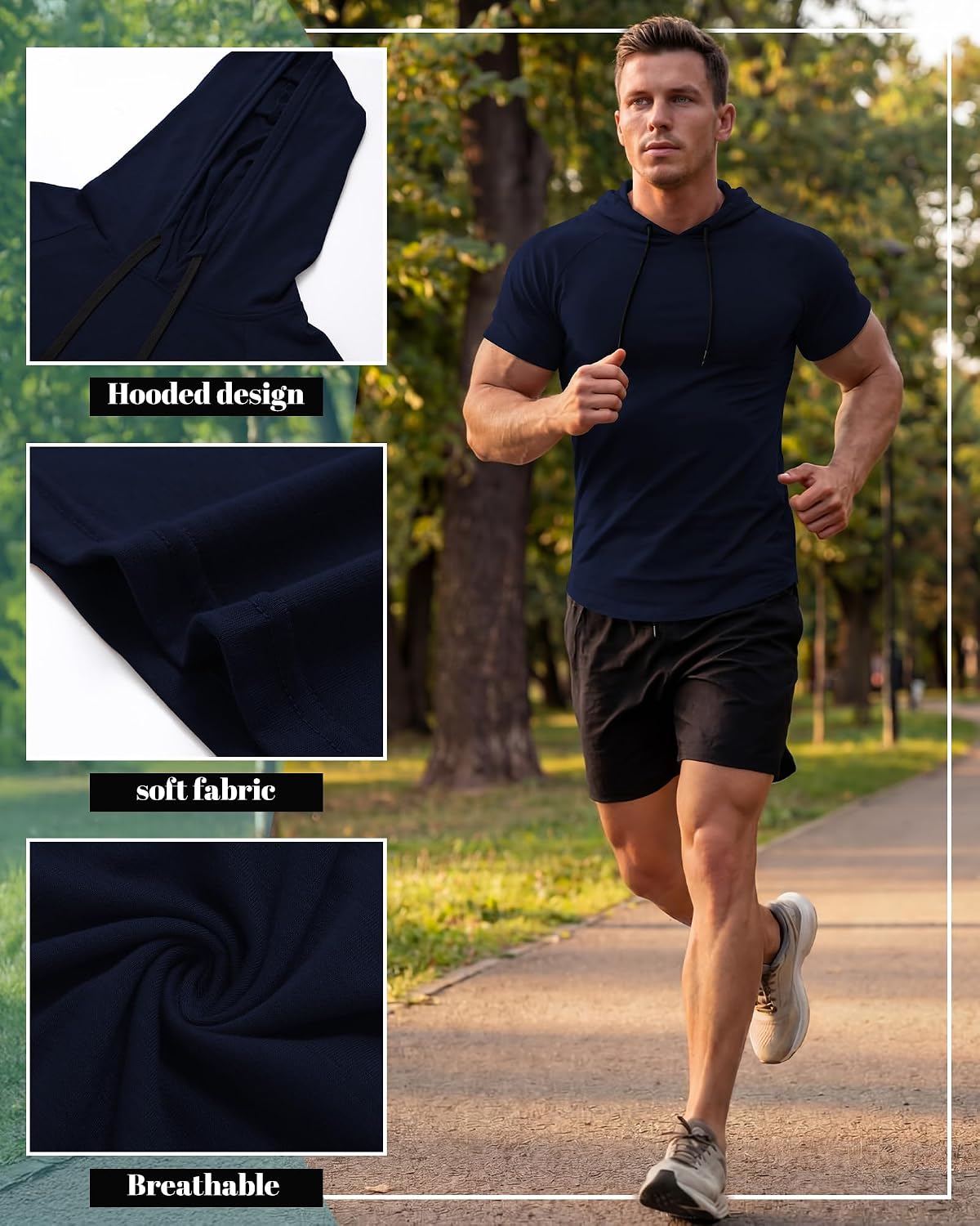 Ficerd 3 Pack Big and Tall Men's Short Sleeve Hoodies Workout Gym Hooded Shirts Lightweight Athletic Pullover Sweatshirt