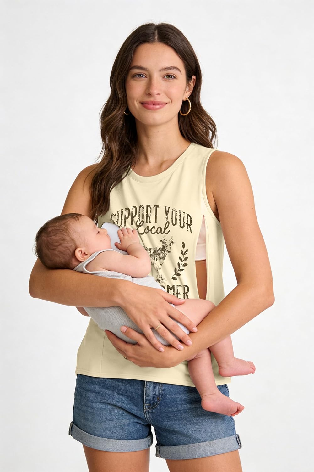 MYHALF Nursing Tank Tops Women Friendly Zip Sleeveless Breastfeeding Shirts Mama's Dairy Farm Print Maternity Clothes - Image 4