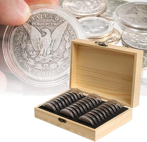 Miniatura 7 de Soporte de madera para monedas, 30 piezas de 1.811 in, caja organizadora de almacenamiento de monedas con junta de espuma, 6 tamaños