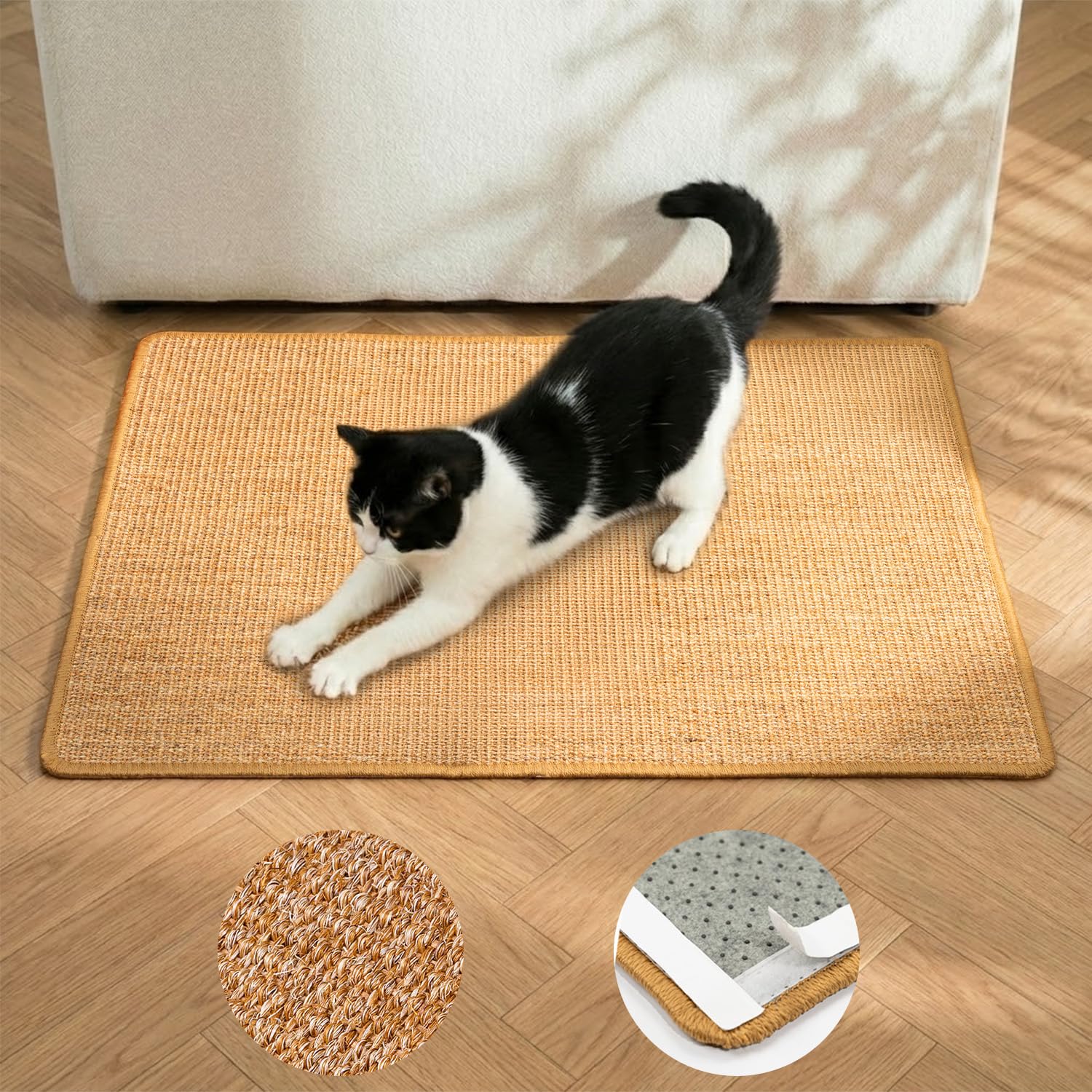Cat Scratcher Mat,Sisal Cat Scratch Pad Rug,Wall Scratchers for Indoor Kitten Scratching&Stretching,Furniture Protector for Post&Sofas&Couch&Carpets&Floor,Kitty Bithday Gifts,Medium,Brown