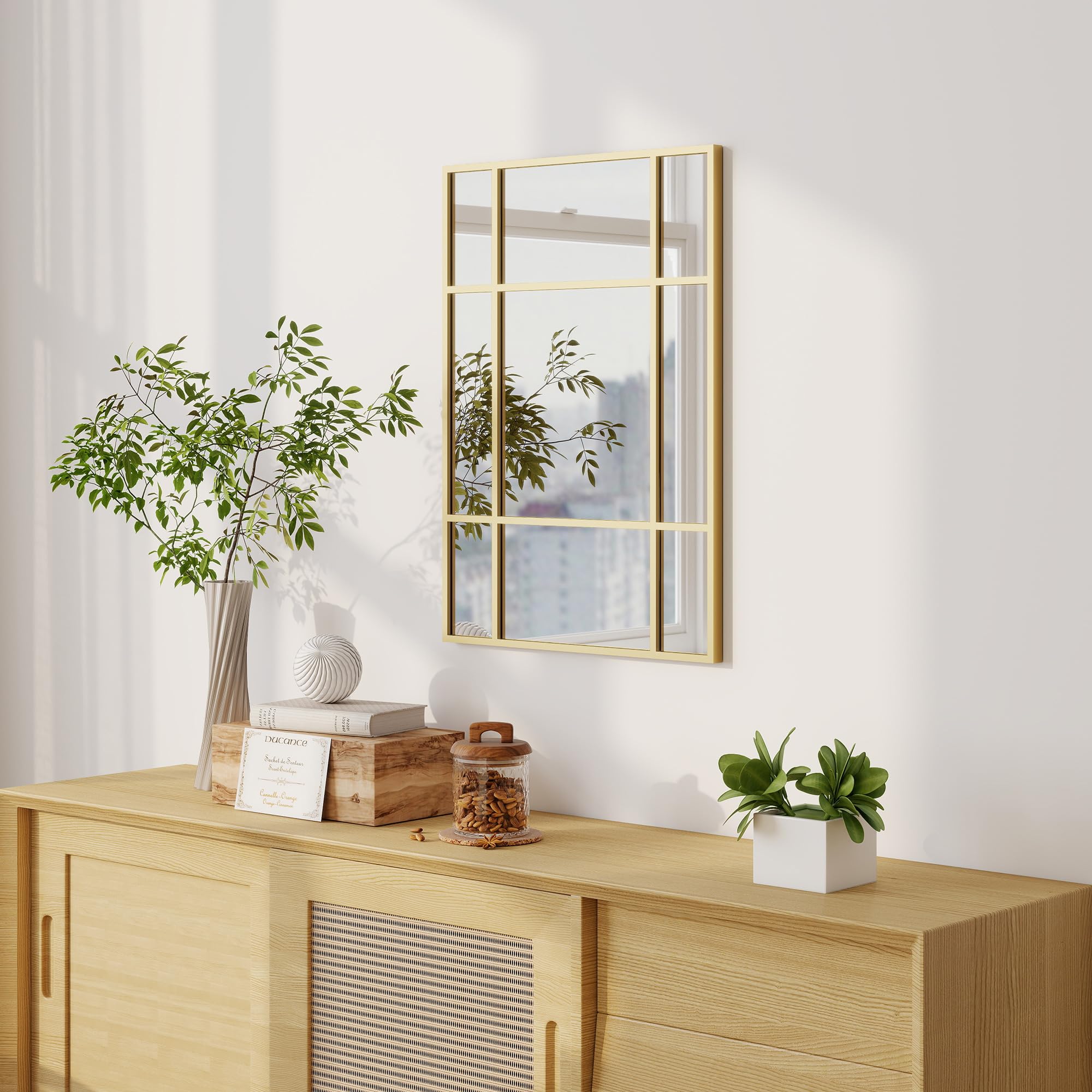 HOMCOM Espejo Rectangular de Pared, 70x50 cm, Espejo de Ventana con Marco de Metal, Decorativo para Salón, Dormitorio, Entrada, Dorado