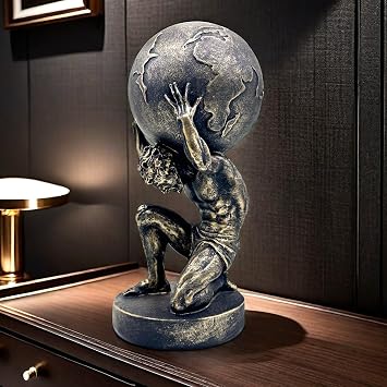 10.5 Inch Bronze Greek Atlas Holding World Statue Sculpture Figurine Home Office Living Room Desktop Display Decor Decorative Decoration
