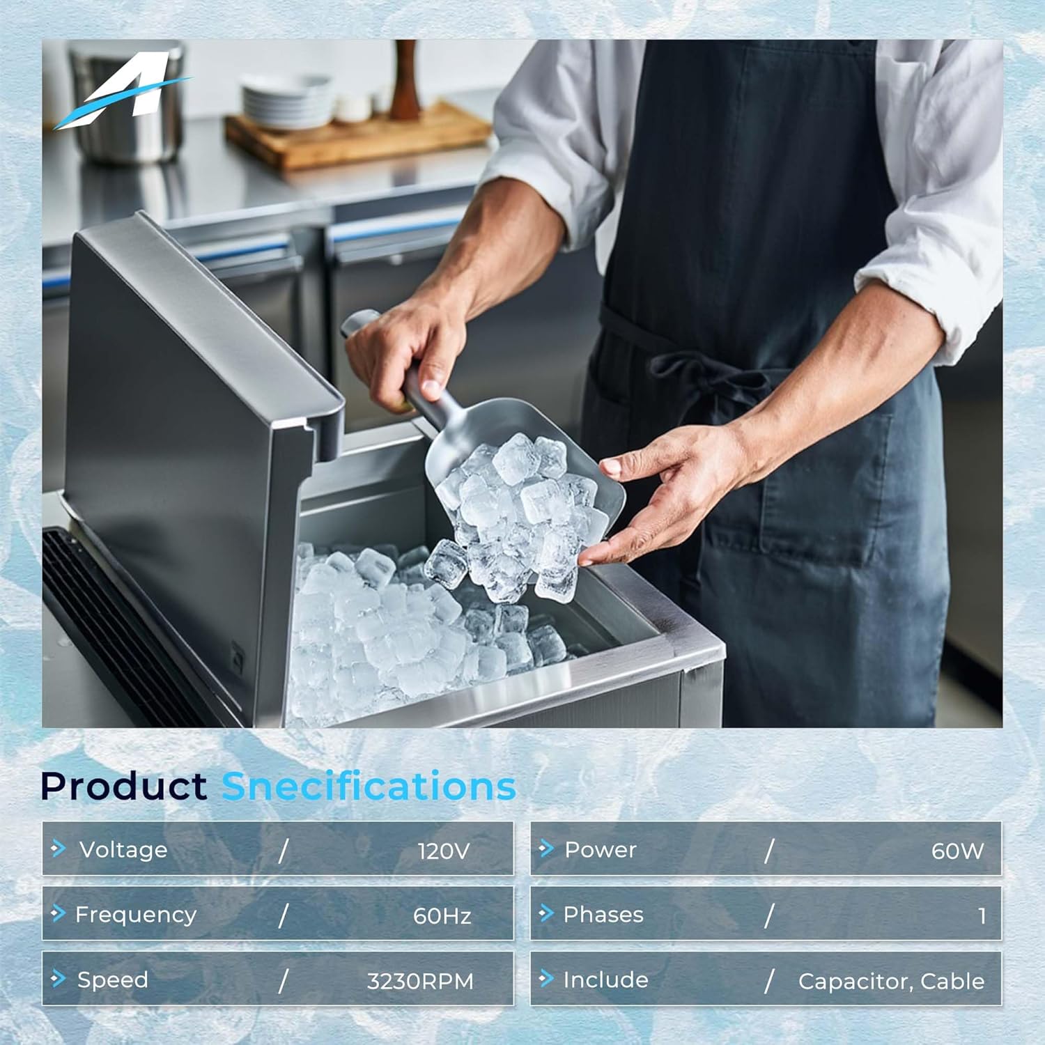 Ice Machine Motor Compatible with Hoshizaki Ice Maker KM-1200SAE KM-1200SRE KM-1300SAF, Water Pump Motor 120V 60W with Capacitor & Cable, Replace# S-0730 213780A01 215692A01 215692A03 M91X60S201