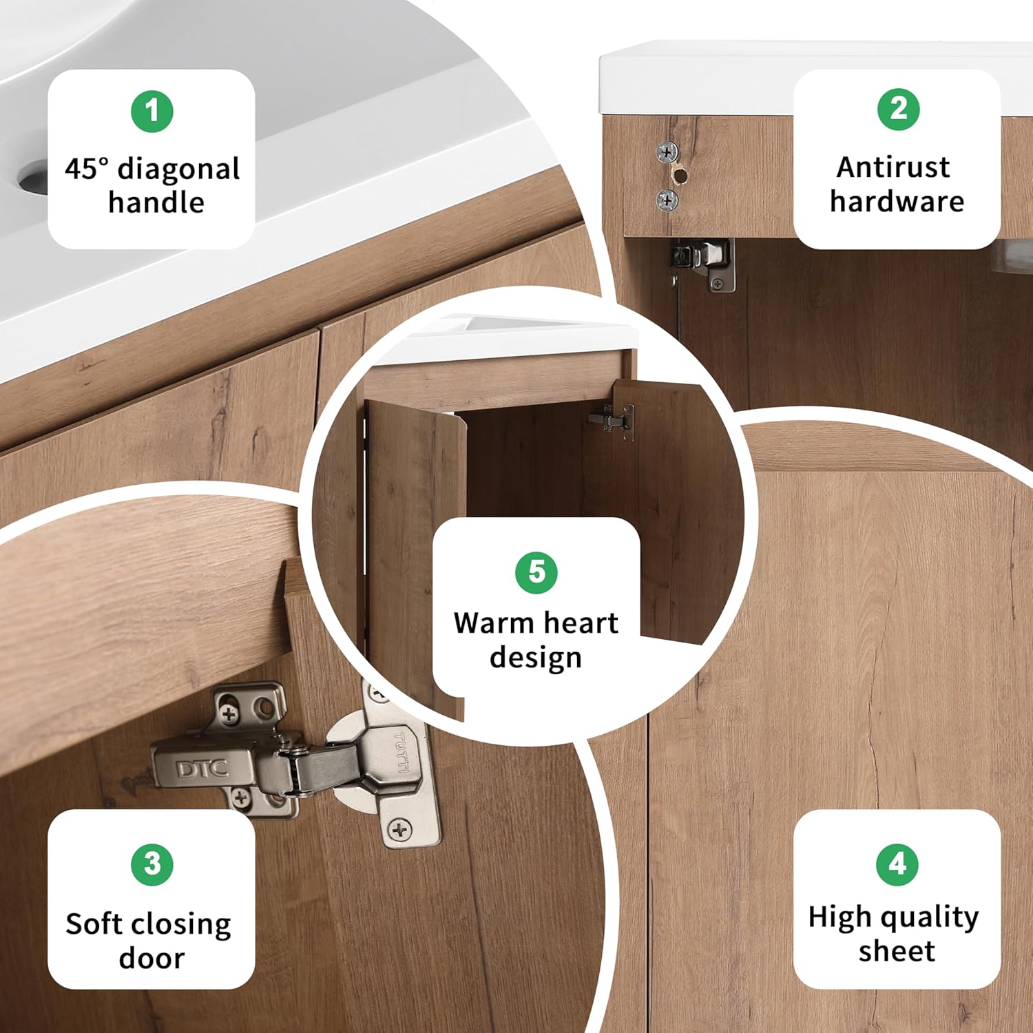 24'' Floating Bathroom Vanity with Sink, 24 Inch Wall-Mounted Single Sink Cabinet for Small Bathrooms, Soft-Close Doors & Vertical Storage, Space-Saving Design, Imitative Oak