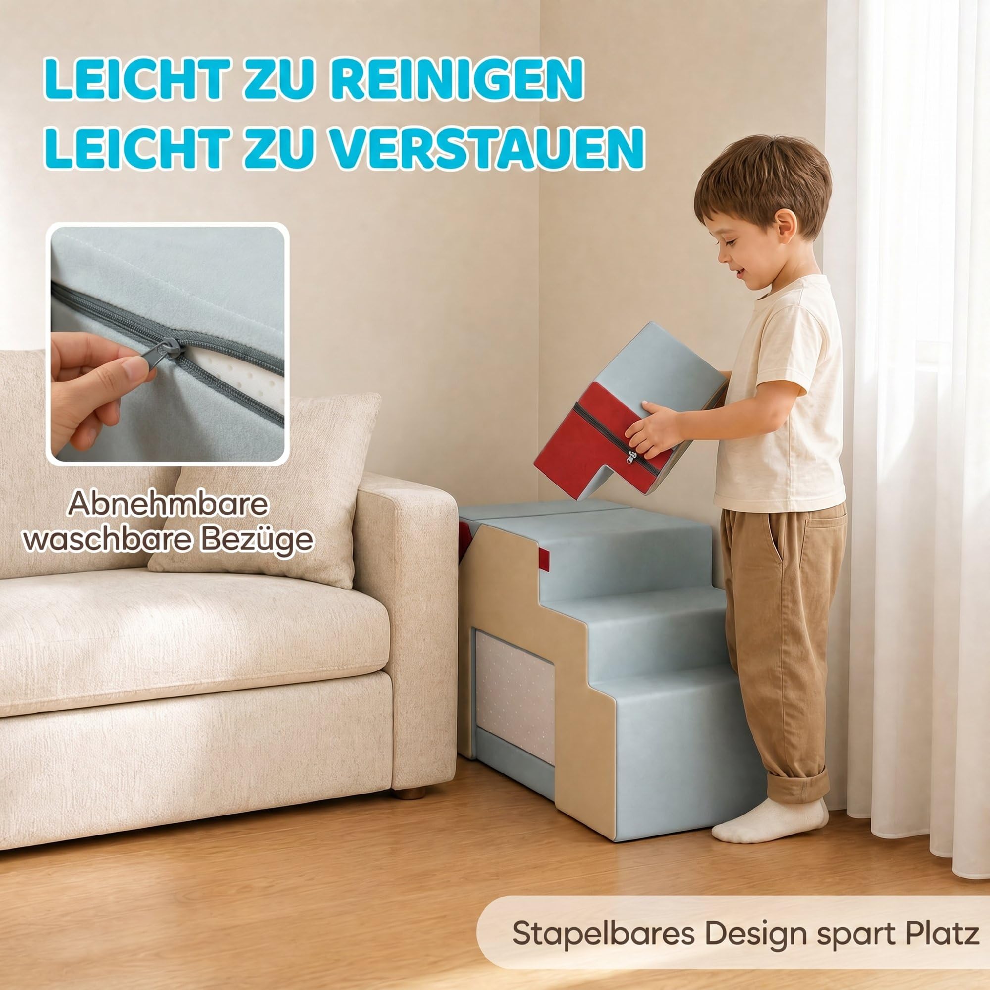 AIYAPLAY Montessori - Set di 2 mattoncini da costruzione in schiuma per bambini, antiscivolo, morbidi, XXL, blocchi da arrampicata, pieghevoli, set da tavolo e sedie con rivestimento rimovibile, per