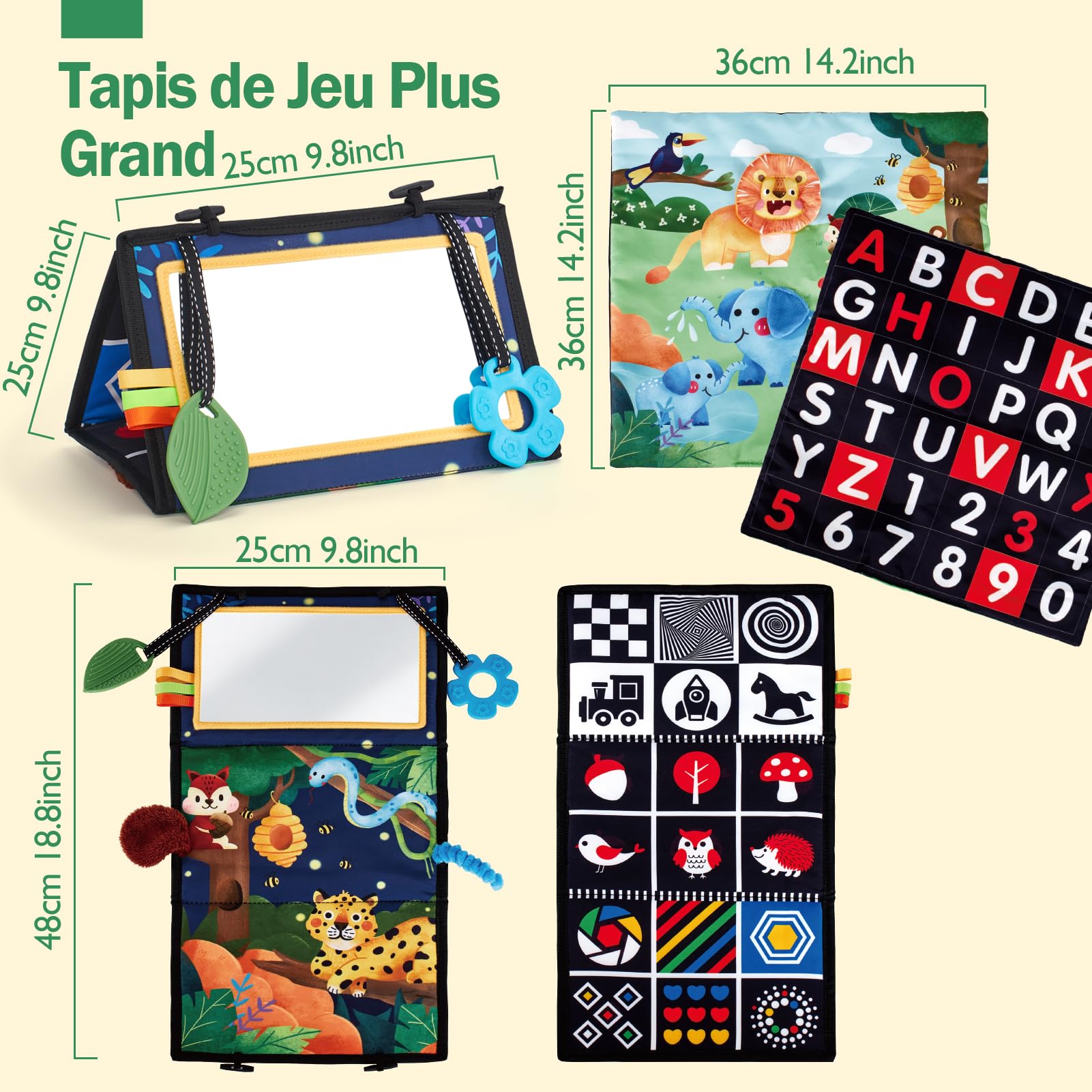 hahaland Jouet d'Éveil Bébé 6 Mois avec Miroir Éveil Montessori Noir et Blanc Jouets Sensoriels pour Tout-Petits, Cadeau pour Bébé Naissance Fille Garcon 0 3 6 12 Mois