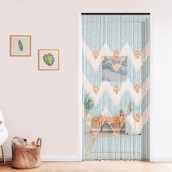 BECHAEO Handmade Bamboo Beaded Curtain for Doorway, Blue 35.5 x 75