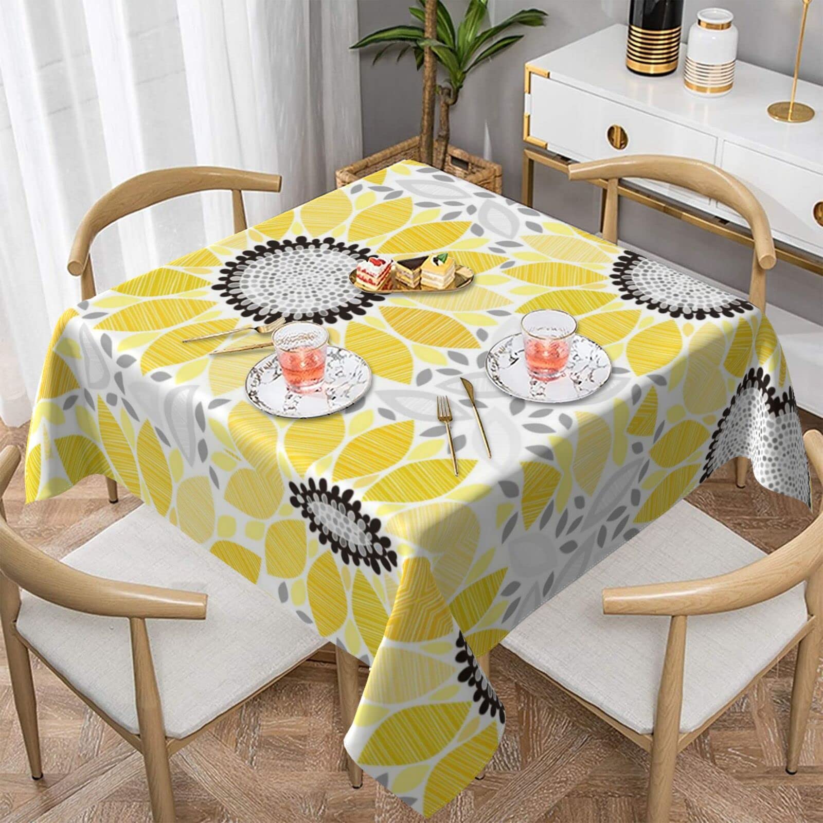 Nappe anti-tache carrée tournesols abstraits 152 cm pour protéger table de cuisine
