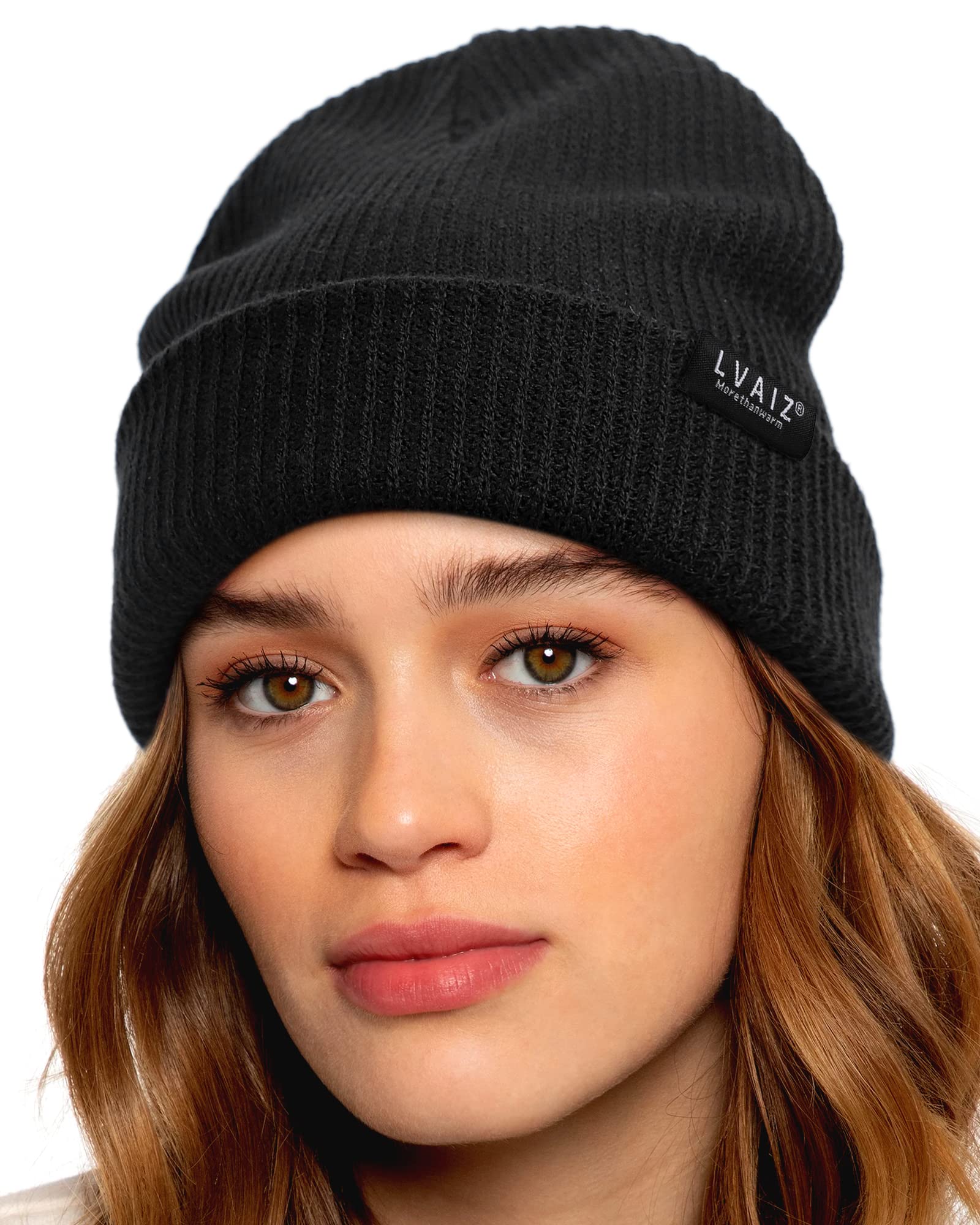 LvaizWinter Knitted Beanie Hats for Women Stretchy Soft Thin Cap Mens Slouchy Warm Cable Hat