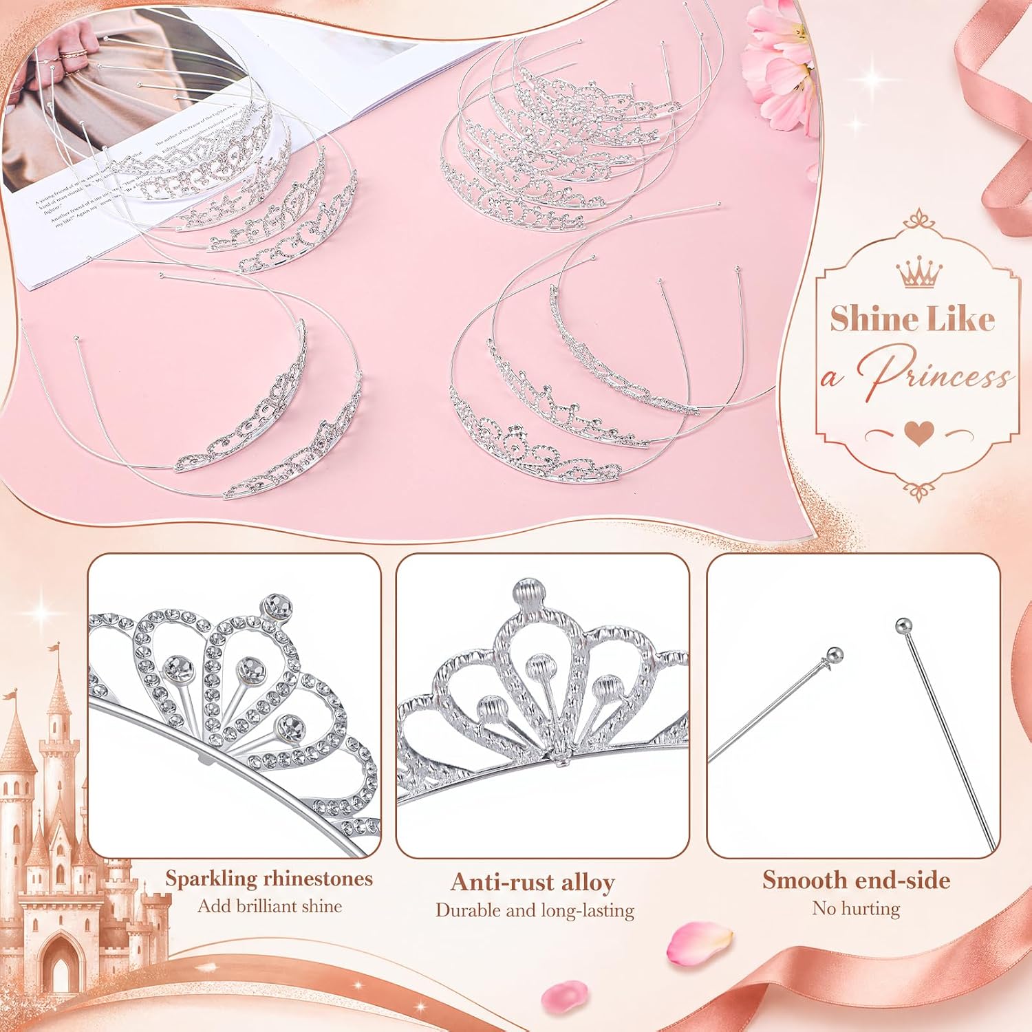 16 Pcs Tiaras for Women Silver Princess Crowns Headbands Set, Crystal Tiara Bulk with Rhinestones for Wedding Prom Pageant Birthday Halloween, 4.76 x 1.26 Inch Zinc Alloy