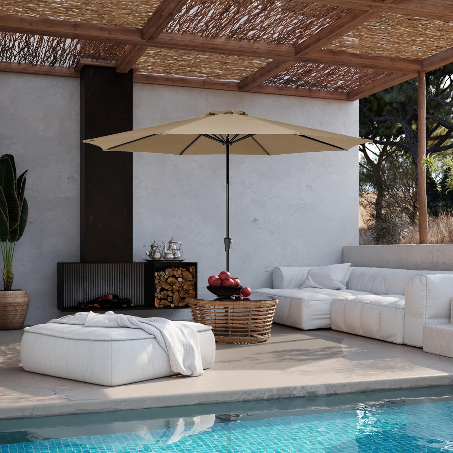 jearey 11' patio umbrellas outdoor table market umbrella w/crank, 8 sturdy ribs, uv protection windproof for garden, deck, backyard, pool(sand) 11ft sand