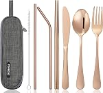 Portable Stainless Steel Flatware Set, Travel Camping Cutlery Set, Portable Utensil Travel Silverware Dinnerware Set with a Waterproof Case (Rainbow)