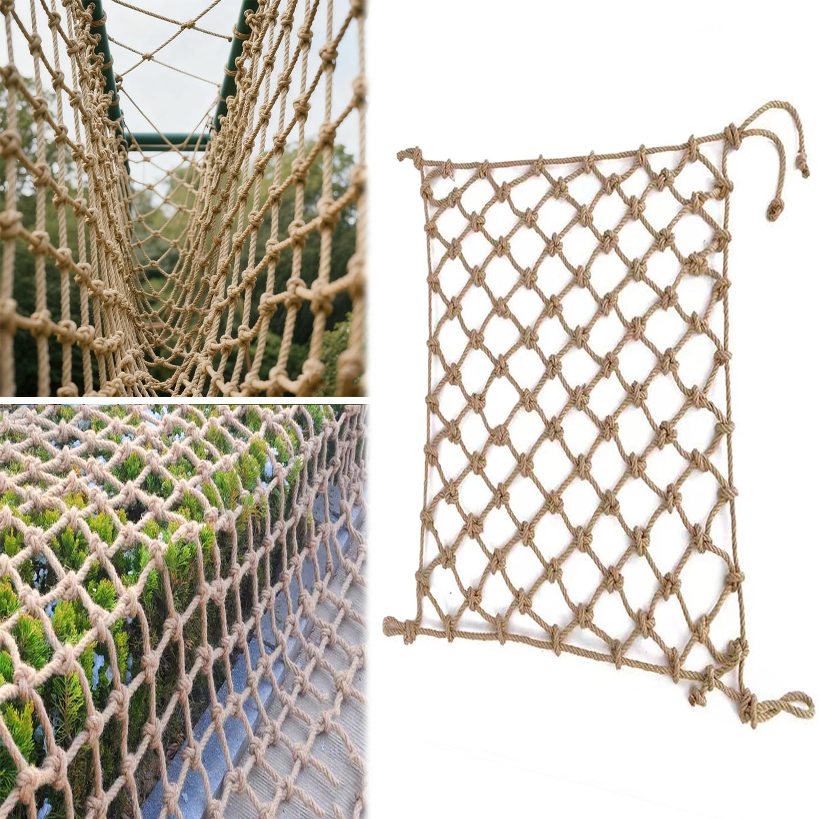 Lwjsocp Hemp Rope Net 10X13ft / 3X4m - Tear-Resistant Treehouse Ladder, 10Mm Thick, 12Cm Mesh Spacing For Balcony, Stairs, Garden Bar Decoration & Safety Woven Netting