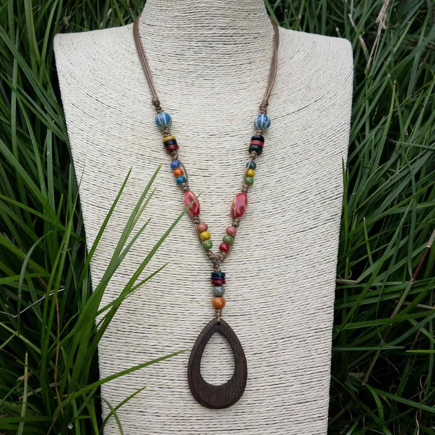Boho Style Colorful Ceramic Bead Strand Necklace Adjustable Bohemian Jewelry Gift for Women, Fashion Clothing Matching Necklace - Image 5