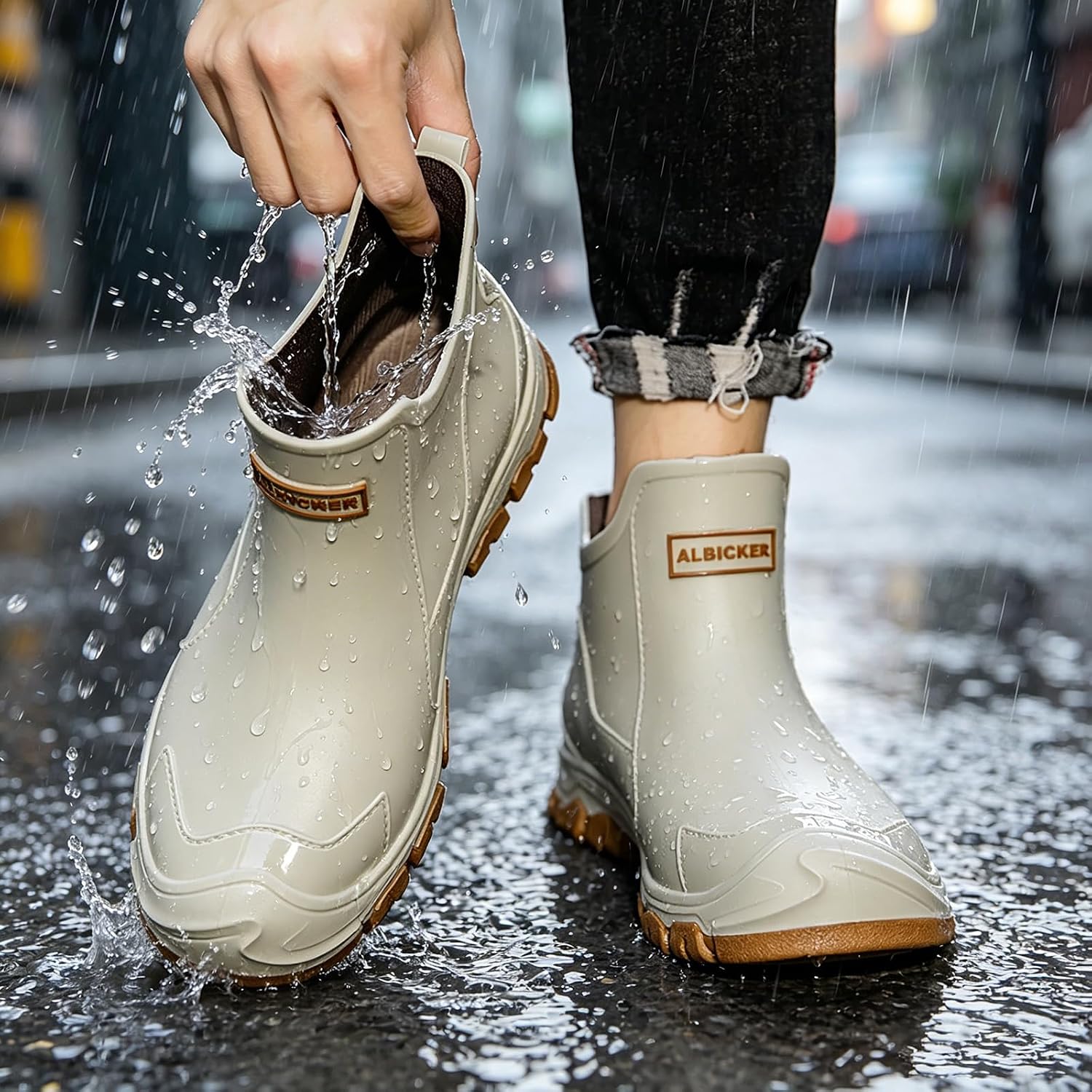 Chelsea Waterproof Rain Boots for Men Non-Slip Ankle Garden Shoes Comfort Slip-On Rubber Yard Work Booties for Rainy Day Car Washing Fishing Washing Dog Walking