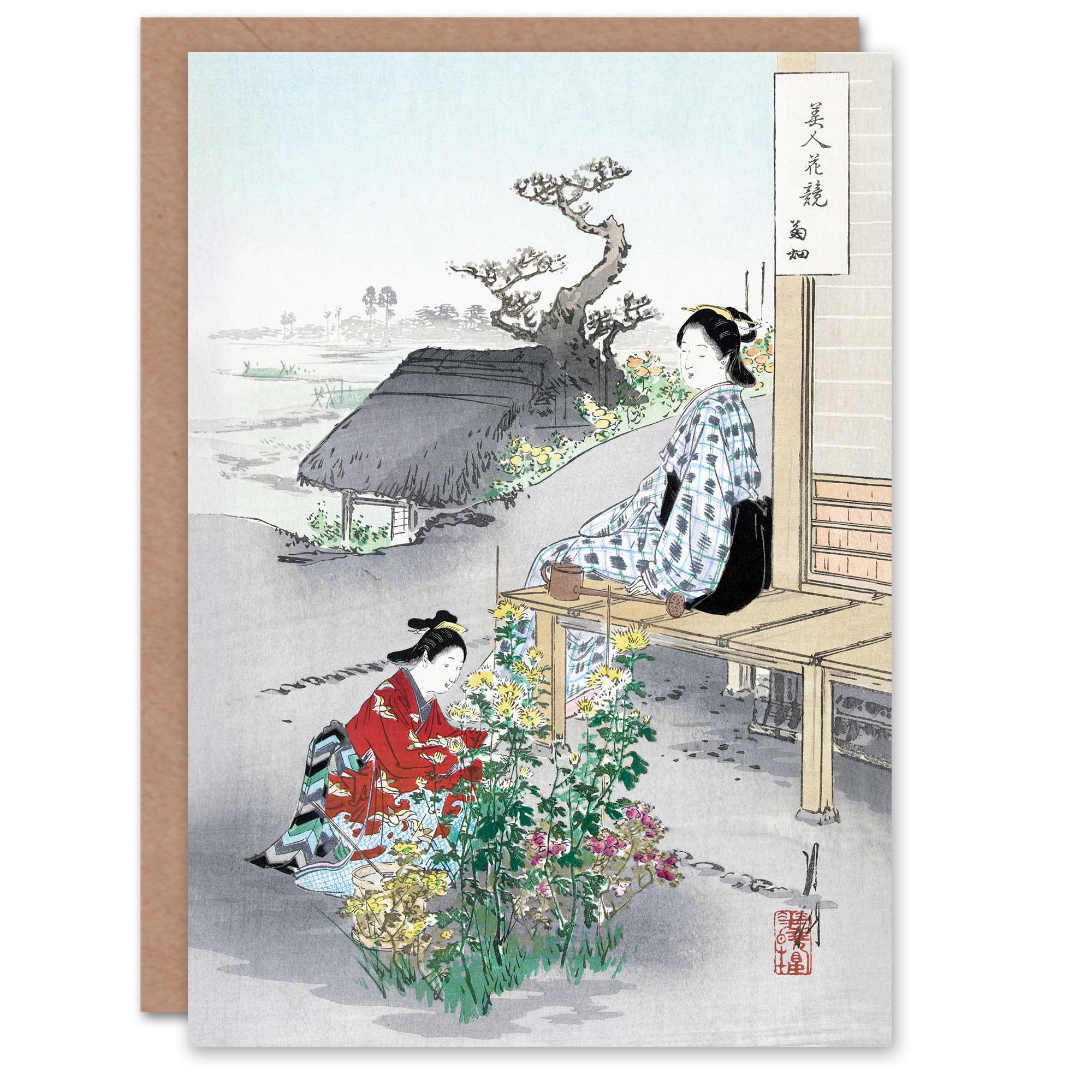 Artery8 Ogata Gekko Japanese Art Card Caring For The Chrysanthemums