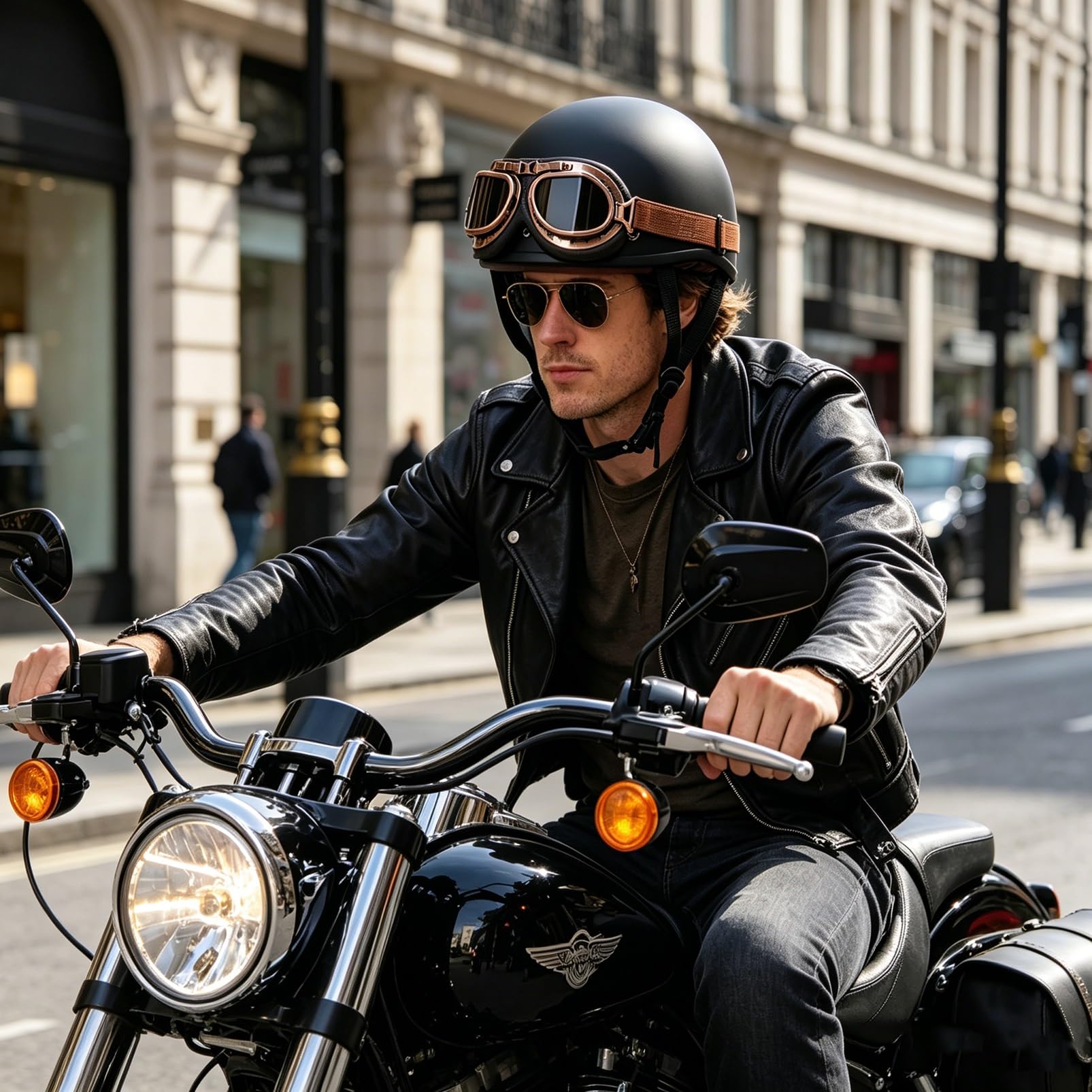 Kask Motocyklowy Typu Orzeszek Retro, Klasyczny Urban Jet z Goglami i Maską Czaszką, ECE 22.06, Skorupa Anti-Mushroom do Cruiser Bobber Chopper