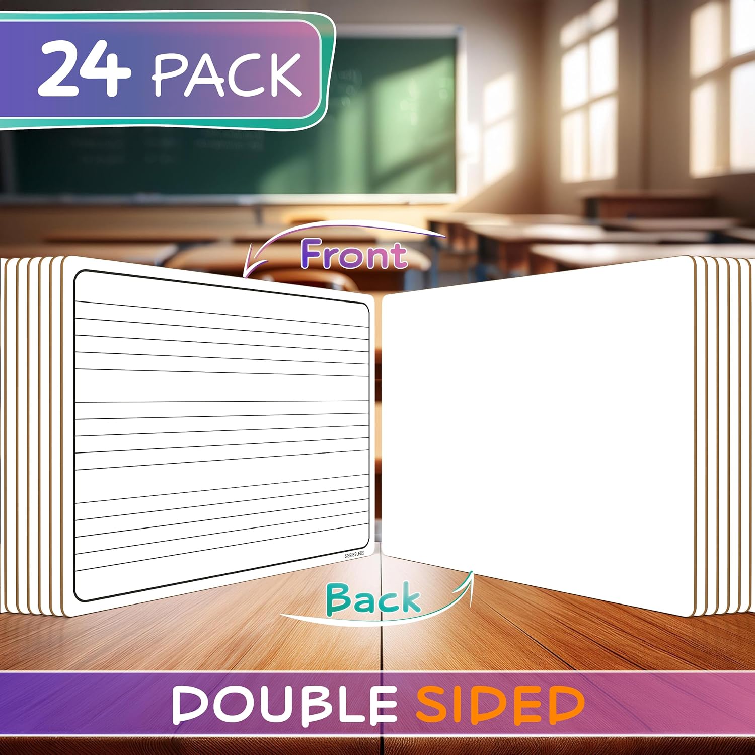 SCRIBBLEDO 24 Pack Dry Erase Music Staff White Boards 9" X 12 Inch Lapboard Double Sided Musical Notes whiteboard for Kids Students, Musicians and Home Erasers Included