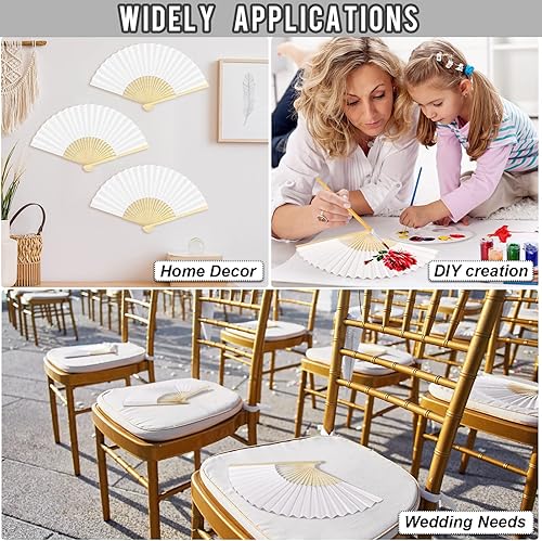 Miniatura 7 de durony 16 abanicos de papel blanco plegables de bambú para bricolaje, regalo de boda, fiesta, decoración del hogar