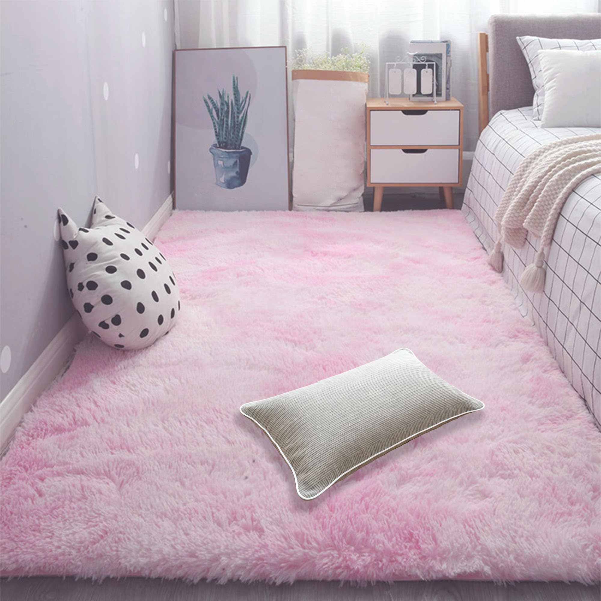 Tapis de sol doux moelleux moderne rose clair 145x290 pour salon et chambre