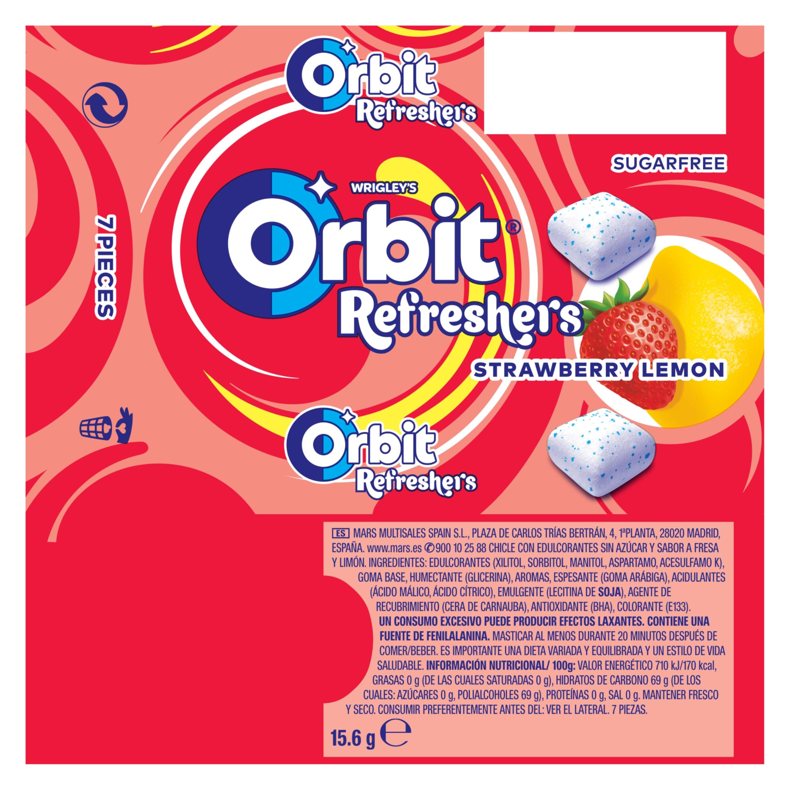 Orbit Refreshers Fresa Limón Handypack Chicles Sin Azúcar en grageas, 16x7uds