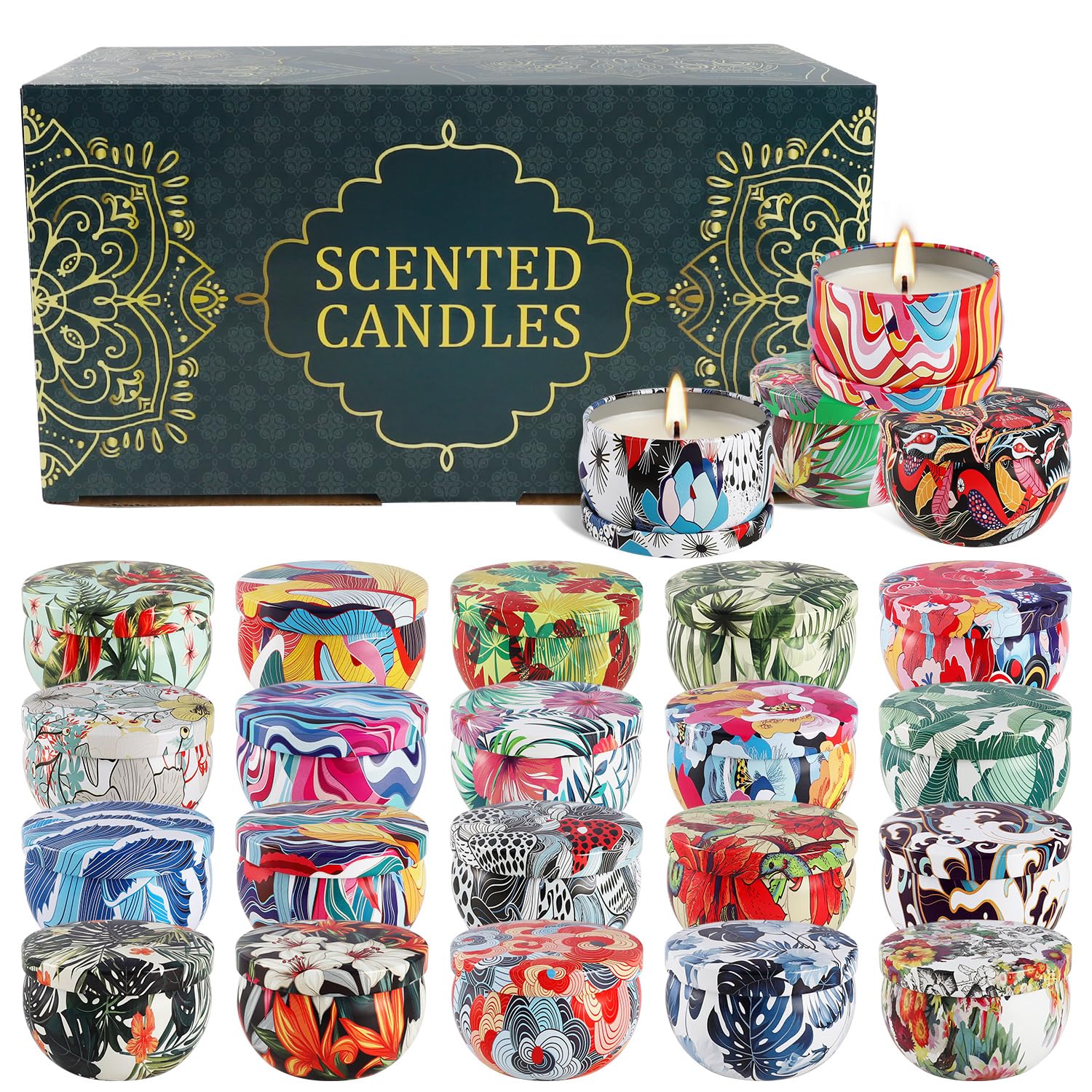 LIVEN Lot de 24 bougies d'aromathérapie en pot de cire de soja, bougies parfumées pour la maison, bougies pour maman, pour Noël, anniversaire, Thanksgiving, fête des mères - 70,9 g