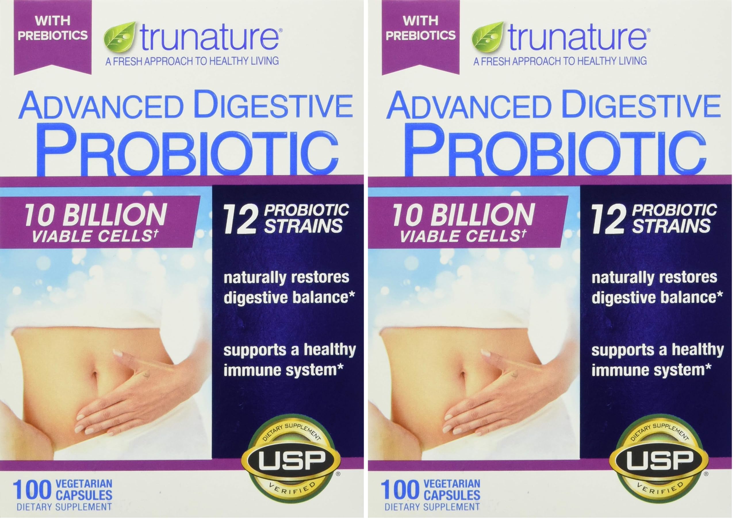 TruNature Advanced Digestive Probiotic, White, 100 Count (Pack of 2)