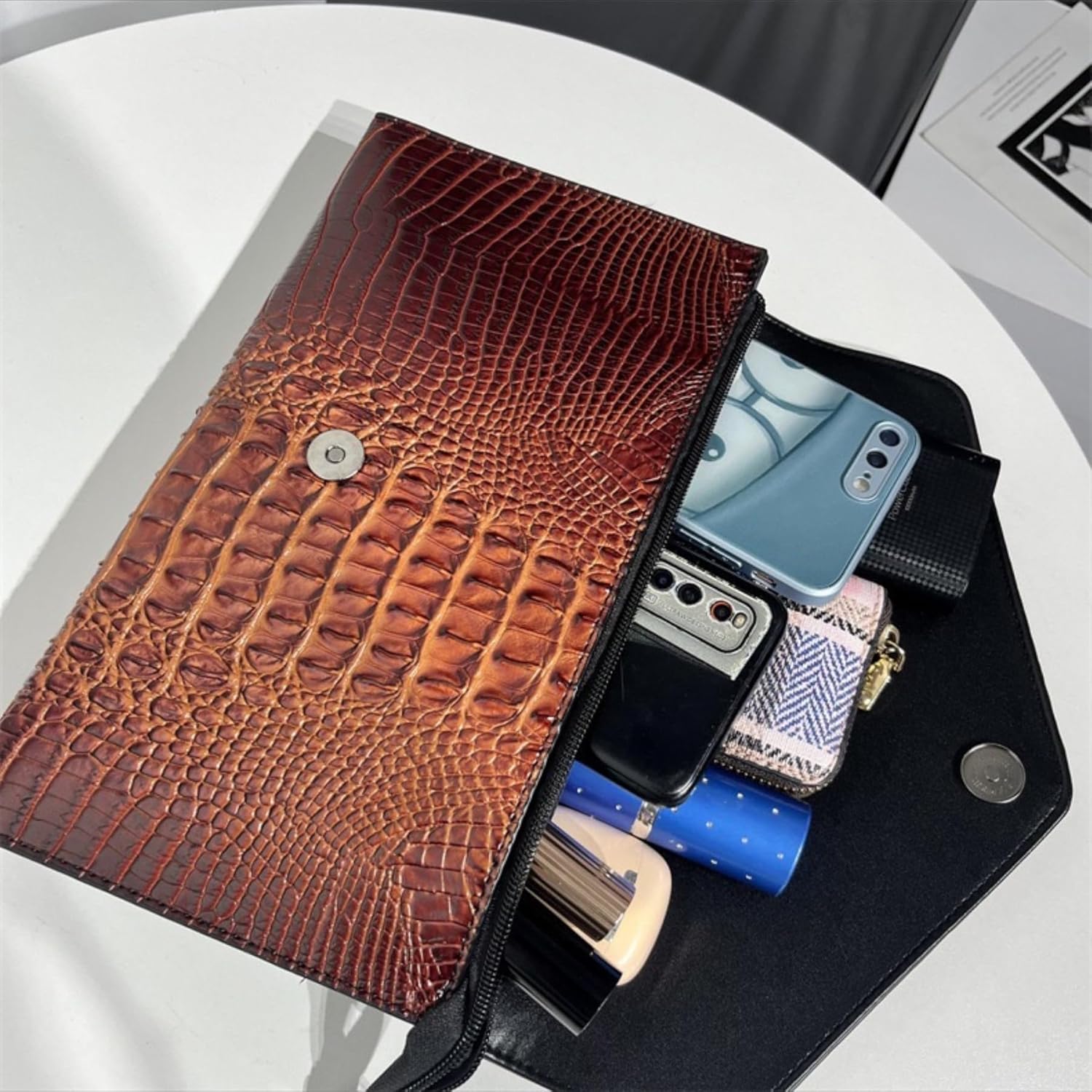 IAMUHI Women Vegan Leather Crocodile Evening Clutch Handbag Envelope Alligator Crossbody Bag Shoulder Purse Wallet - Image 7