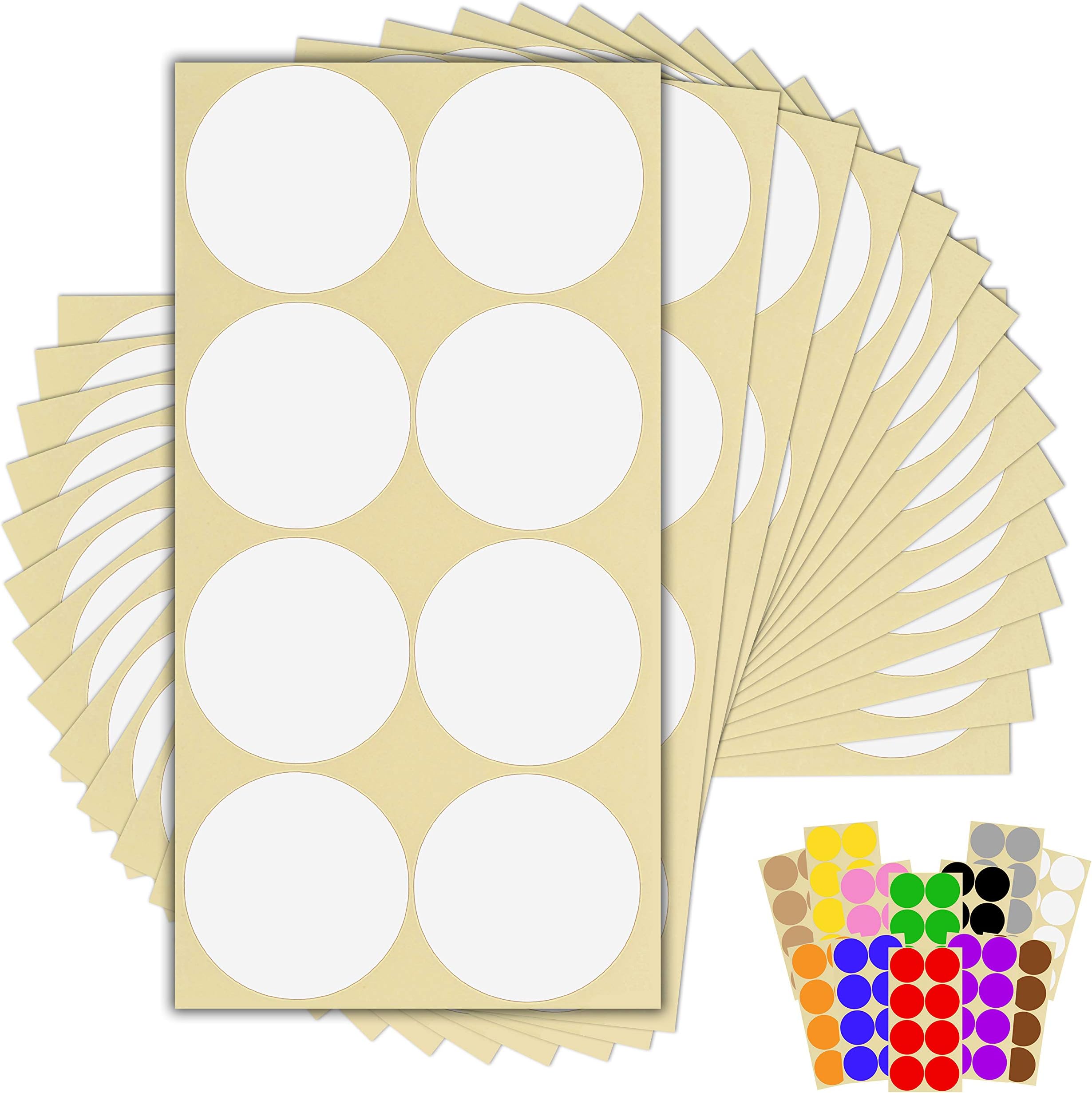 120 x White Sticky Dots - 50mm 2 Inch - Round Colour Coding Dot Stickers - 15 Sheets