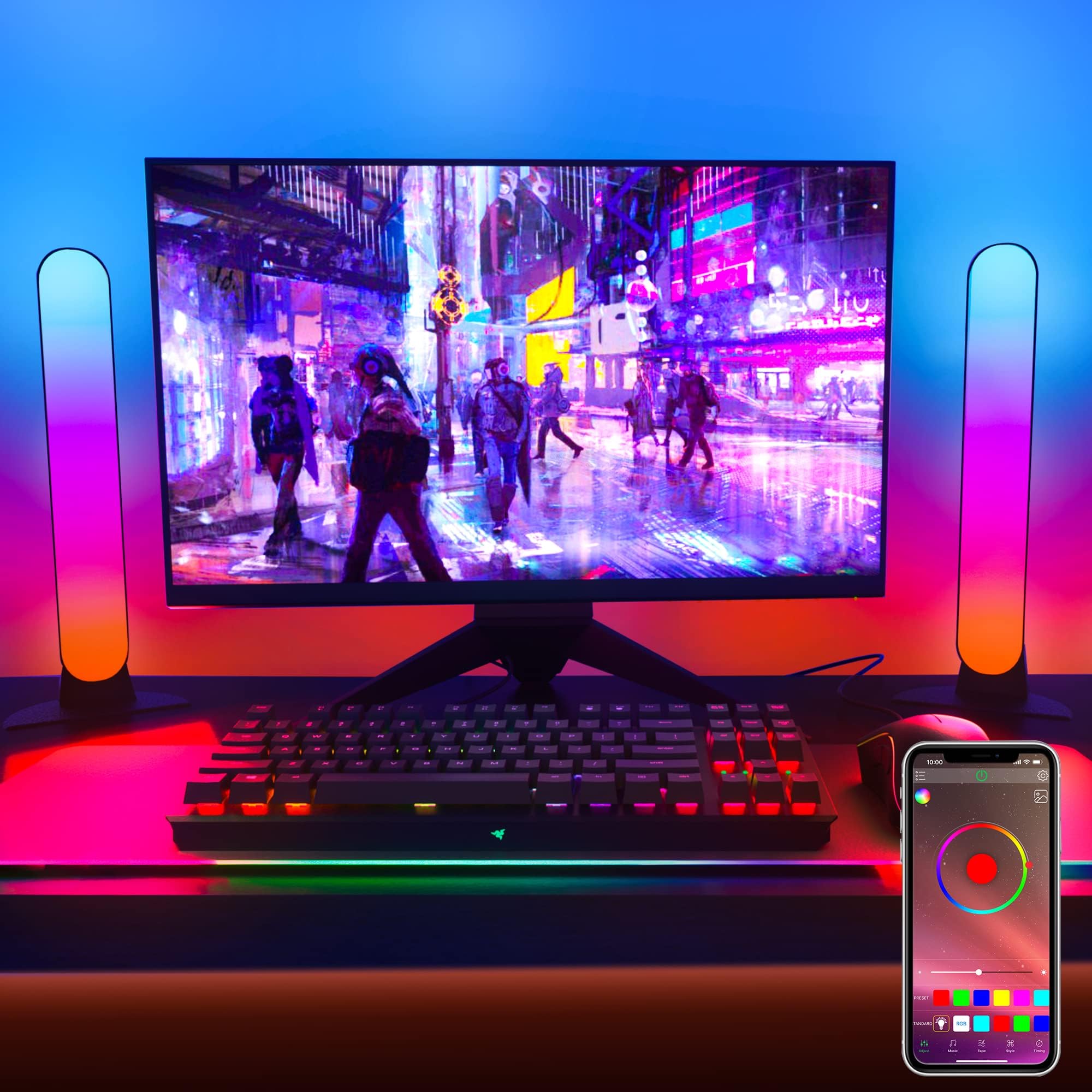 Arrozon LED Light Bar,RGB LED Lamp Work with APP and Control Box Brightness Adjustable Ambient Lighting Sync with Music Gaming Lights for PC Monitor,TV Backlights,Room Decoration Mood Light
