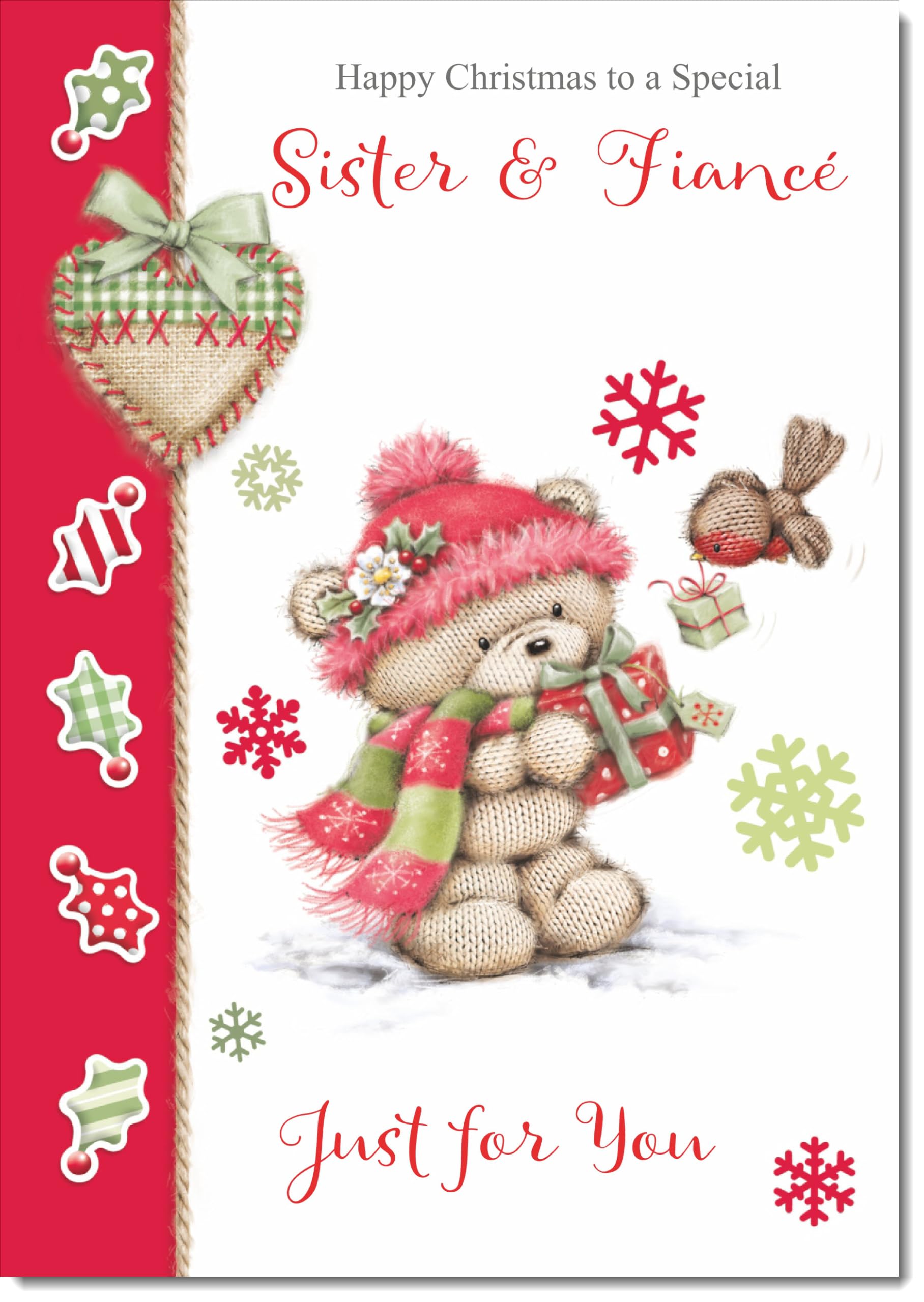 doodlecards Sister and Fiance Christmas Card Cute Bear with Red Hat Large A4 Size Christmas Card for Sister & Fiance with Plain Envelope — image 1