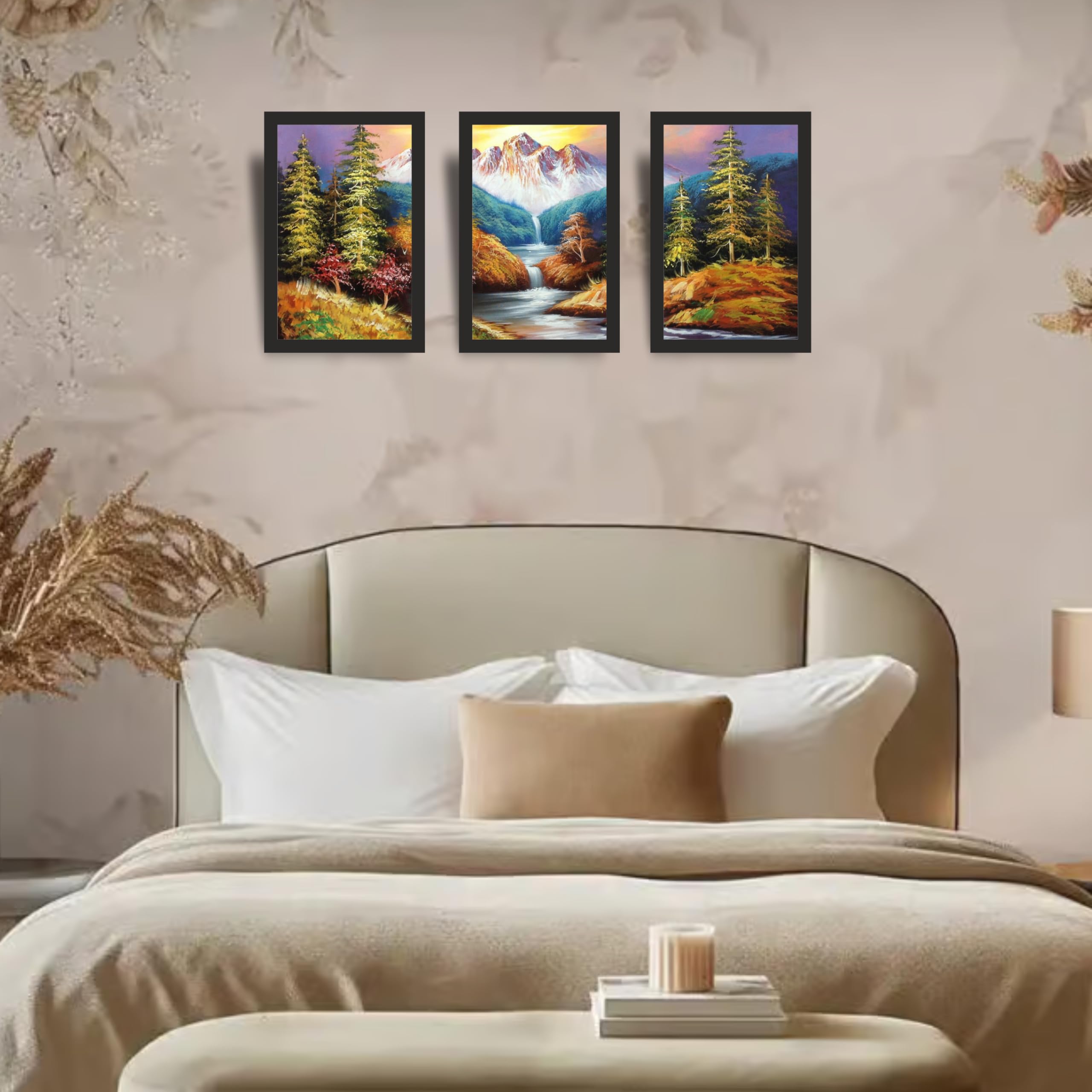 Mountain Waterfall Landscape Digital Wall Art Set of 3