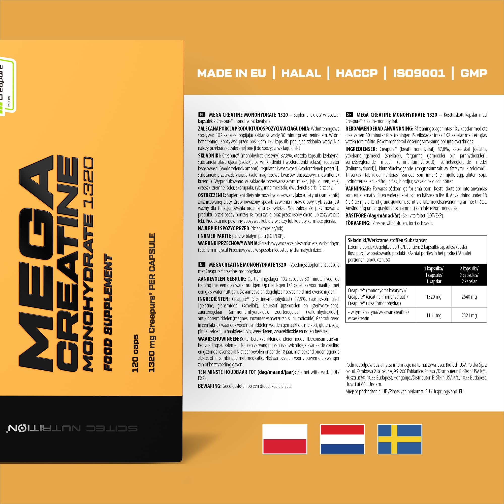 Scitec Nutrition Mega Creatine Monohydrate 1320 - Zaawansowana formuła kapsułek dla poprawy wyników sportowych - Najbardziej przebadana kreatyna, 120 kapsułek