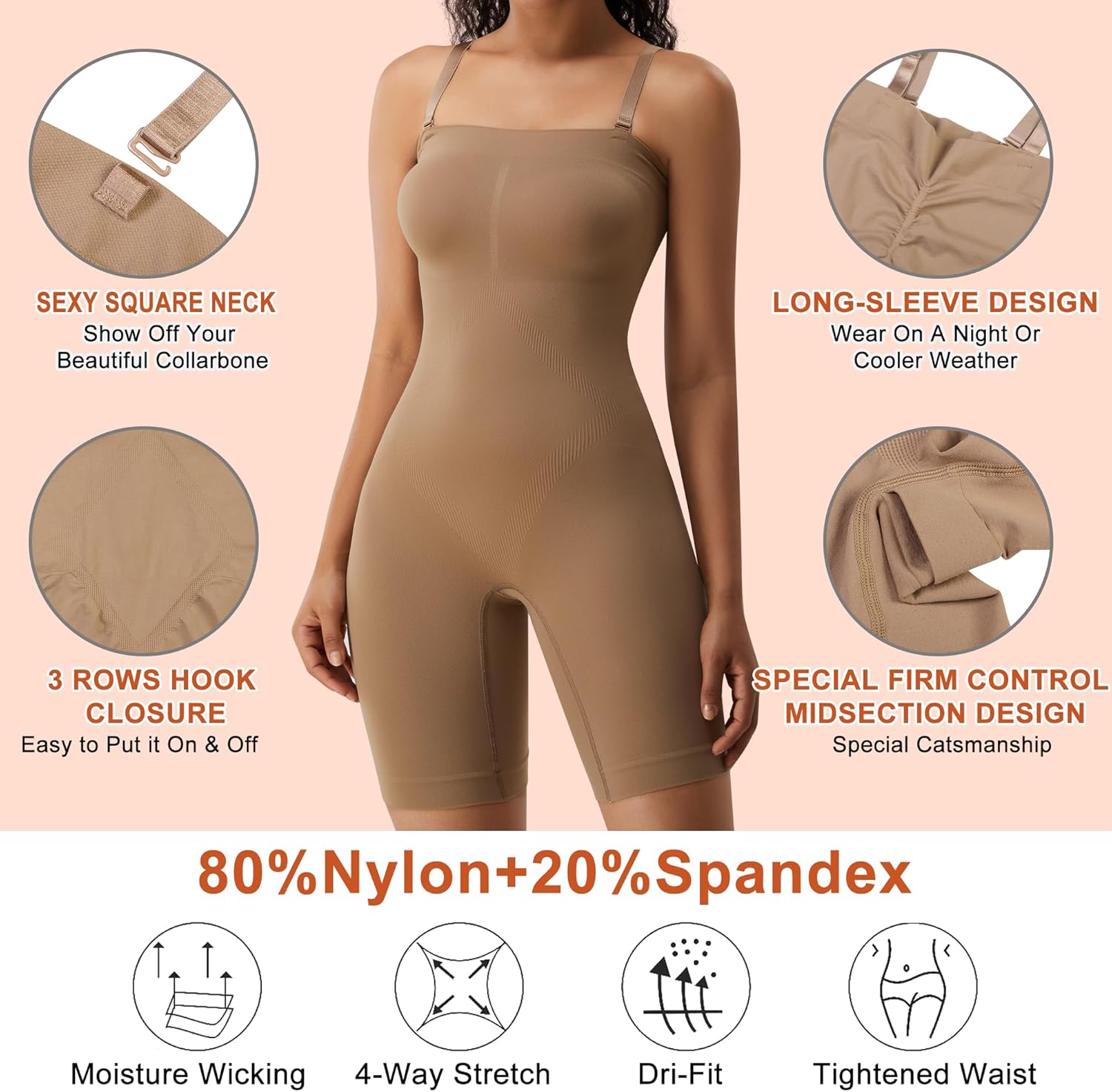 HOMETA Women's Shapewear Bodysuits Tummy Control Butt Lifter Body Shaper Strapless Seamless Mid Thigh Jumpsuit Tops - Image 4