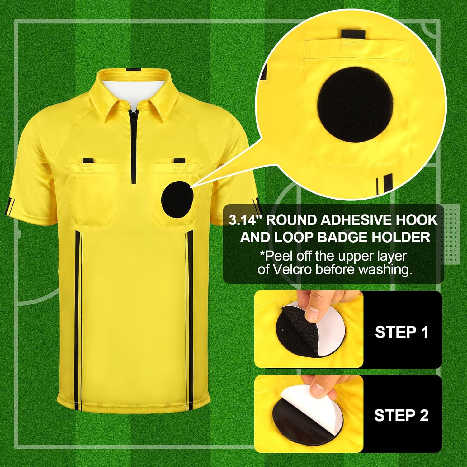 Men Referee Shirt, Yellow/Green Soccer Referee Jersey, Men’s Official Pro Soccer Referee Shirt with Pocket - Image 7
