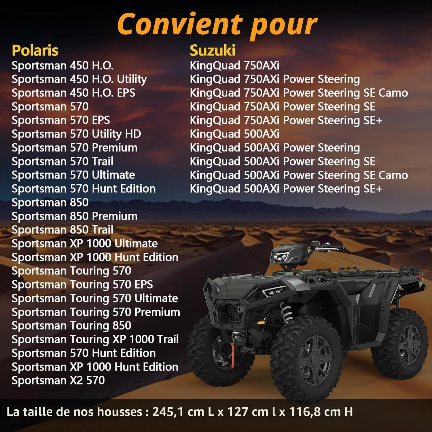 EVRBUL Housse de protection robuste 420D pour quad - Coupe-vent - 244,5 x 127 x 117 cm (L x l x H) - Compatible avec Can-Am Polaris Suzuki Honda - Toutes saisons - Imperméable et anti-poussière - 4