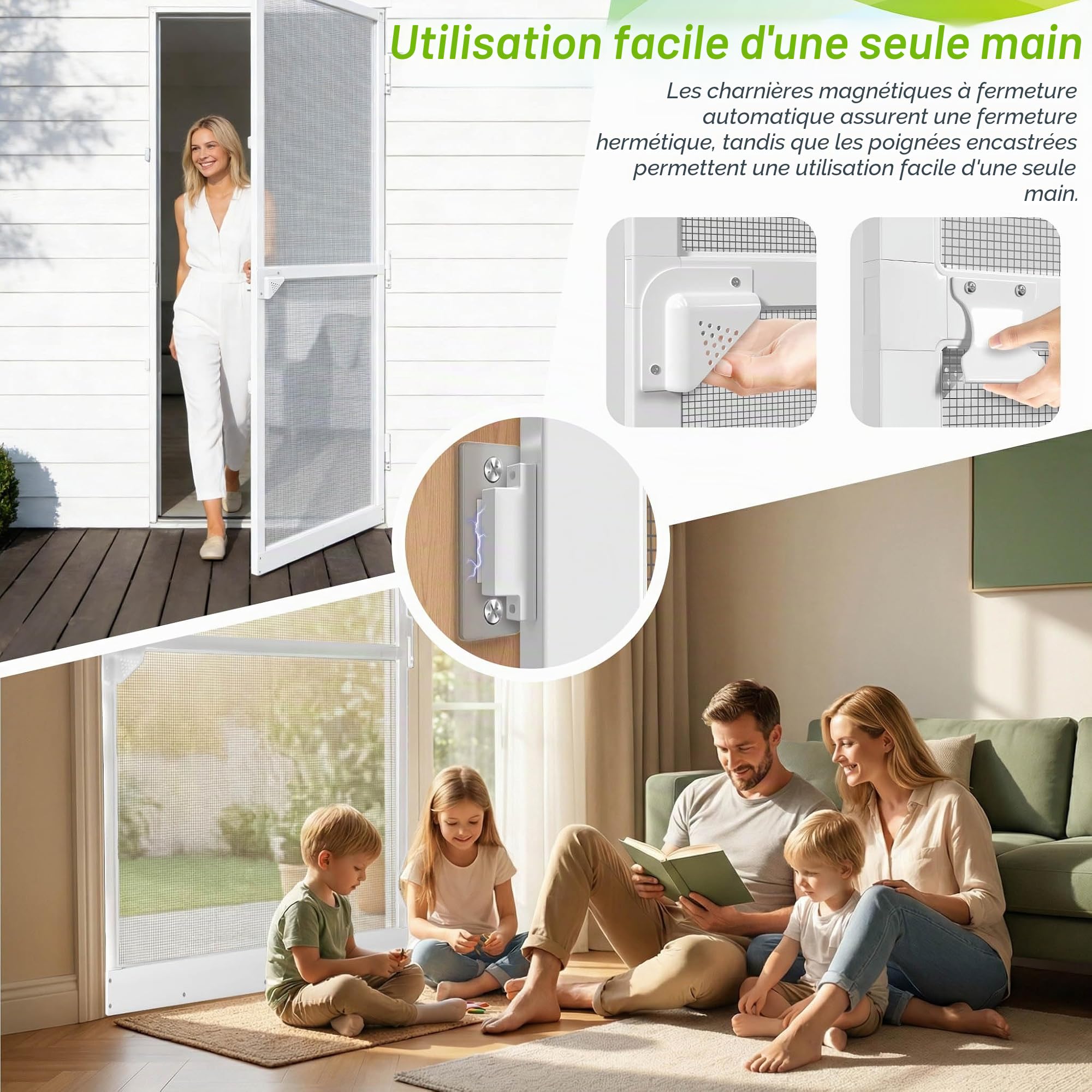 UISEBRT Moustiquaire de porte avec cadre en aluminium - Tissu en fibre de verre - 120 x 240 cm - Blanc