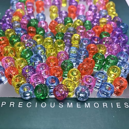 Miniatura 4 de Amaney - 500 cuentas de plástico para poni de 0.236 x 0.354 in, mezcla de colores mezclados con purpurina transparente