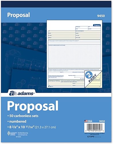 Miniatura 2 de Adams 9450ABF - Libro de formulario de propuesta 2 piezas sin carbono 1019 x 838 pulgadas 50 juegos blanco y canario