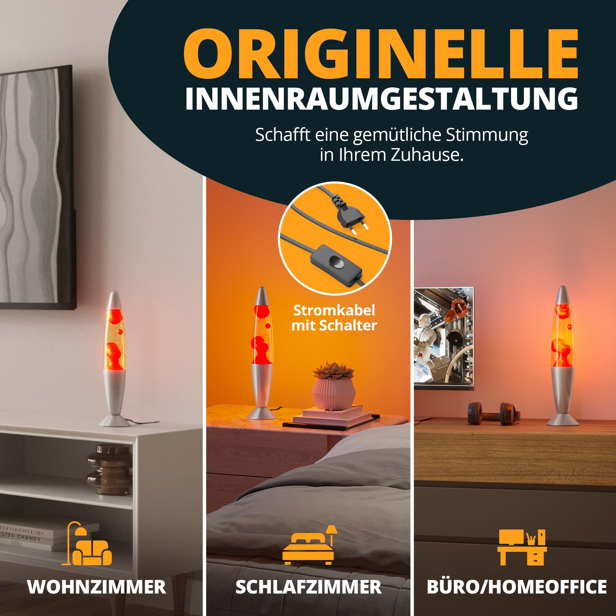 Lavalampe (rot) | Rote Wachslampe | Originell und handliche Tischlampe mit 1,7 m Kabel & Ersatzleuchtmittel | Retro-Design