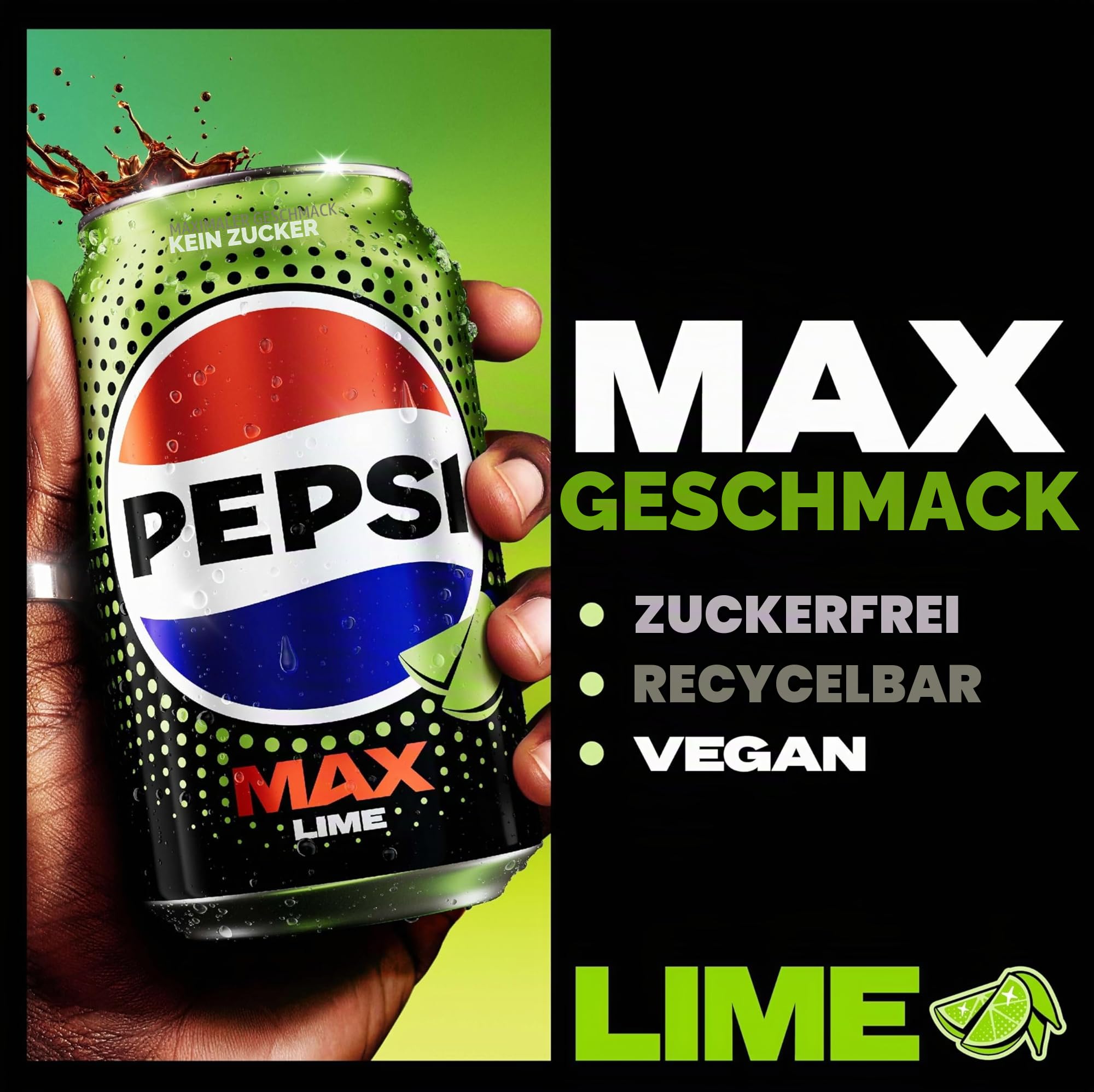 Pepsi Max Lime No Sugar Cola Dosen, 24 x 330 ml