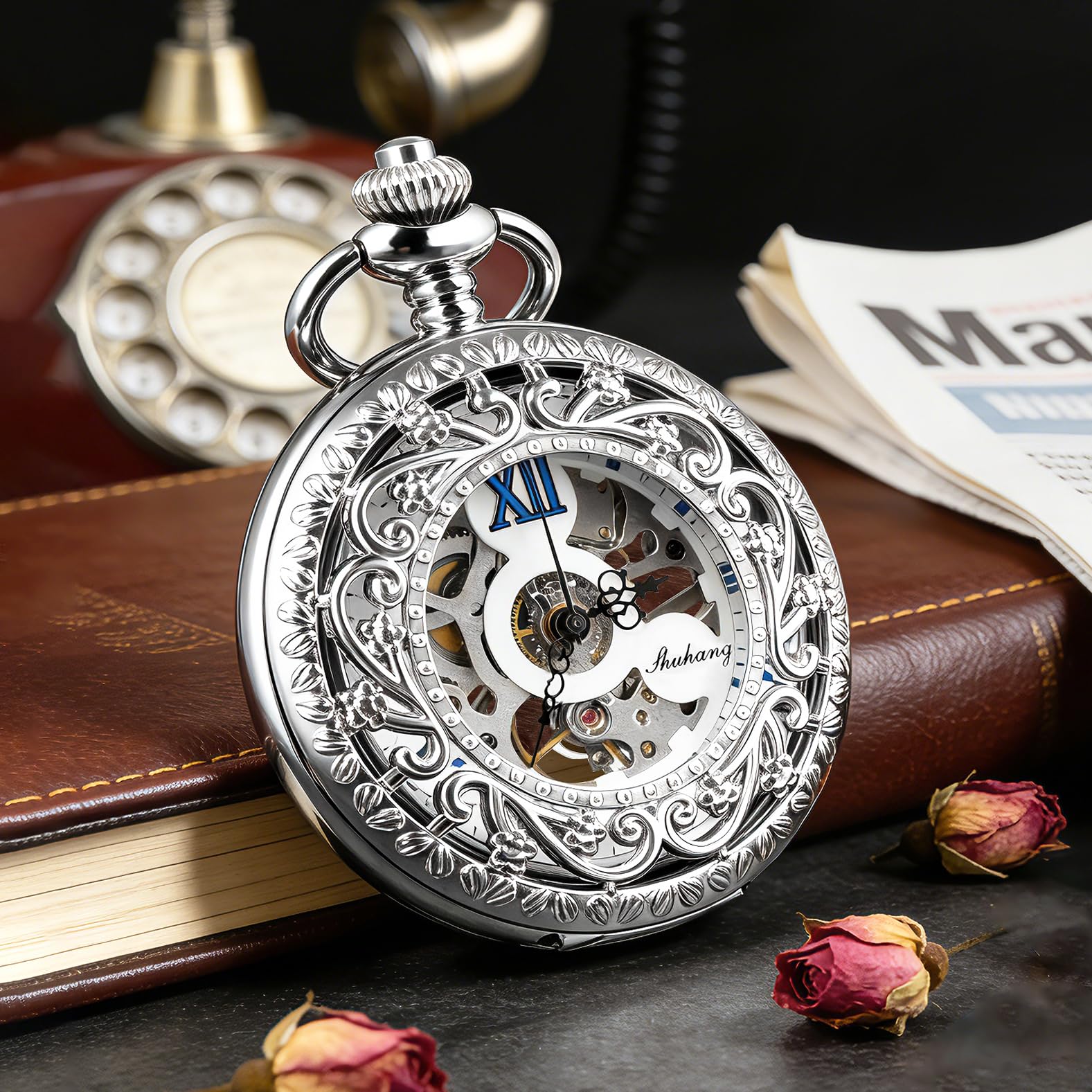 TREEWETO Montre Gousset Mecanique Montres Poche Steampunk Squelette rétro Pendentif Montre de Poche Montre Gousset Dore Montre Poche