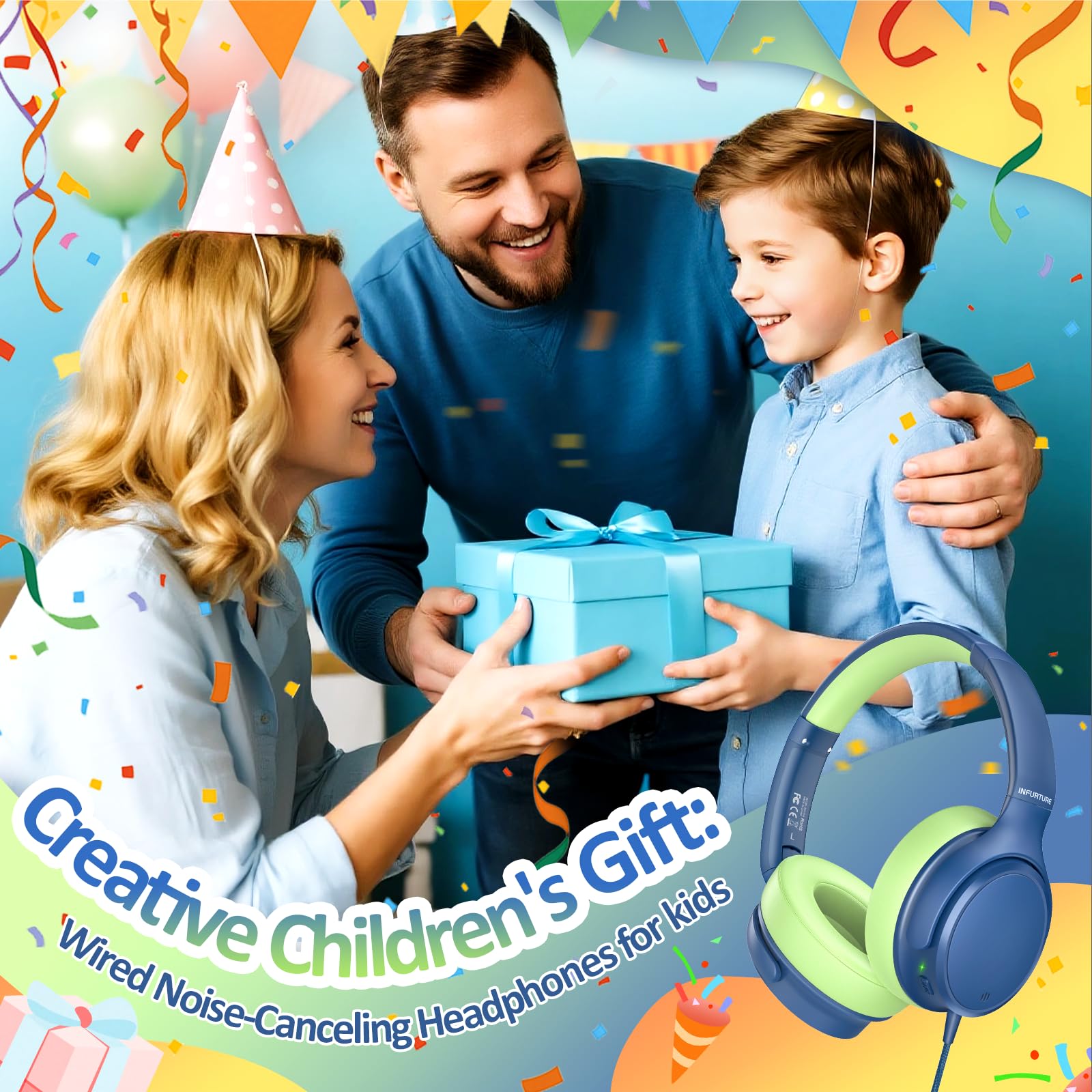Auriculares USB C para niños, auriculares con cancelación activa de ruido para niños, volumen seguro, micrófono HD, sonido estéreo para niñas y niños, cable sin enredos para tablet, laptop, escuela